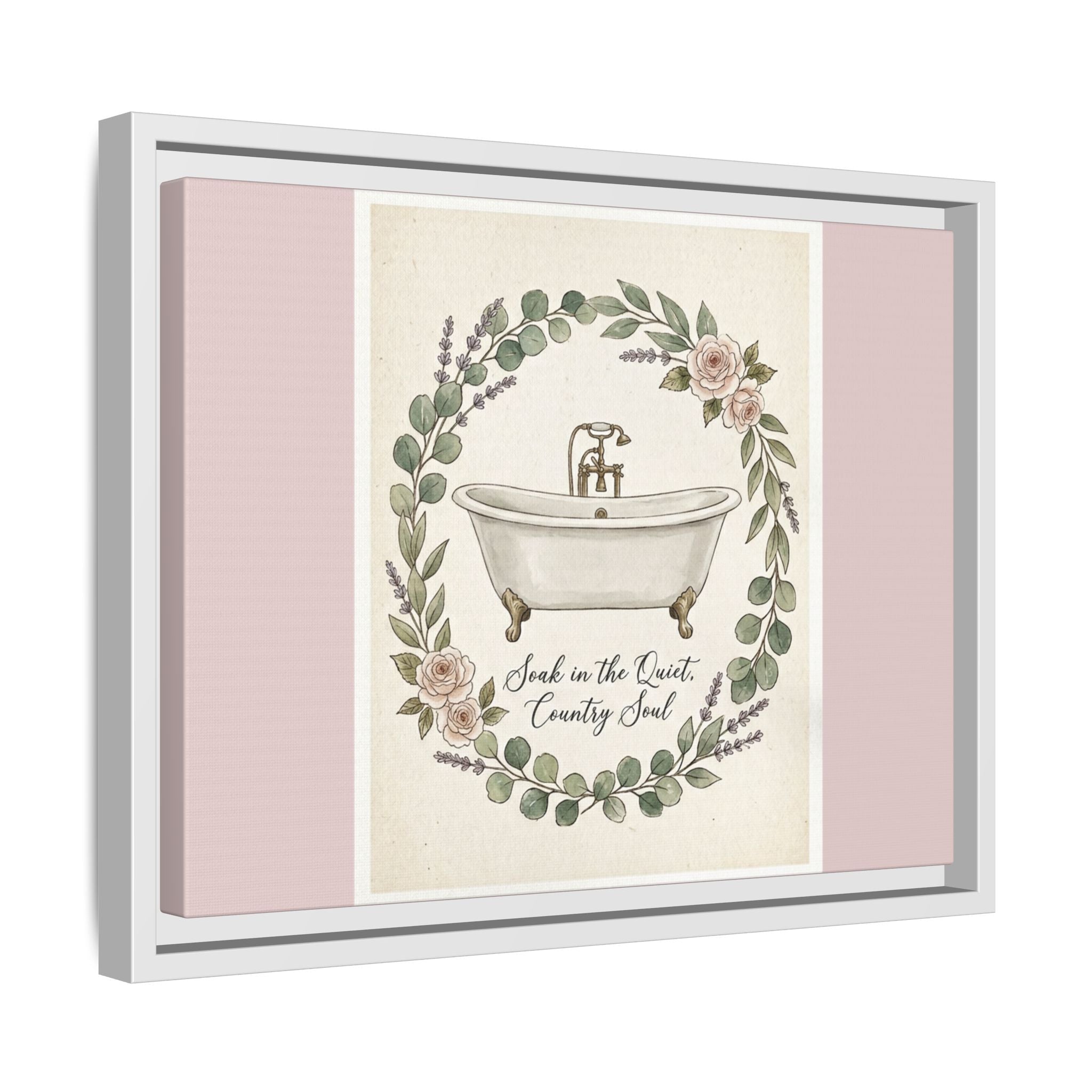 Framed Canvas Wall Art - 'Soak in the Quiet, Country Soul' Vintage Bath Print