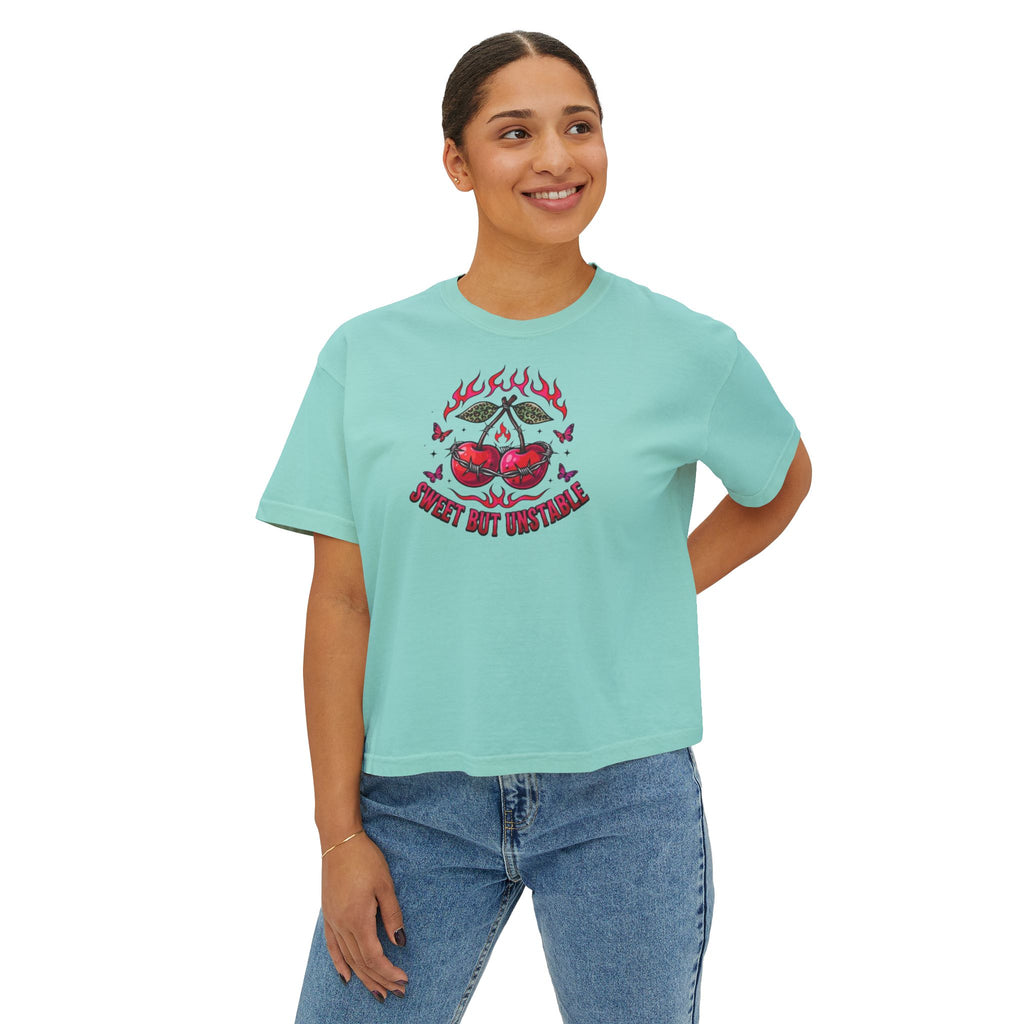 Sweet But Unstable Boxy Tee — Women's Cropped Graphic T-Shirt