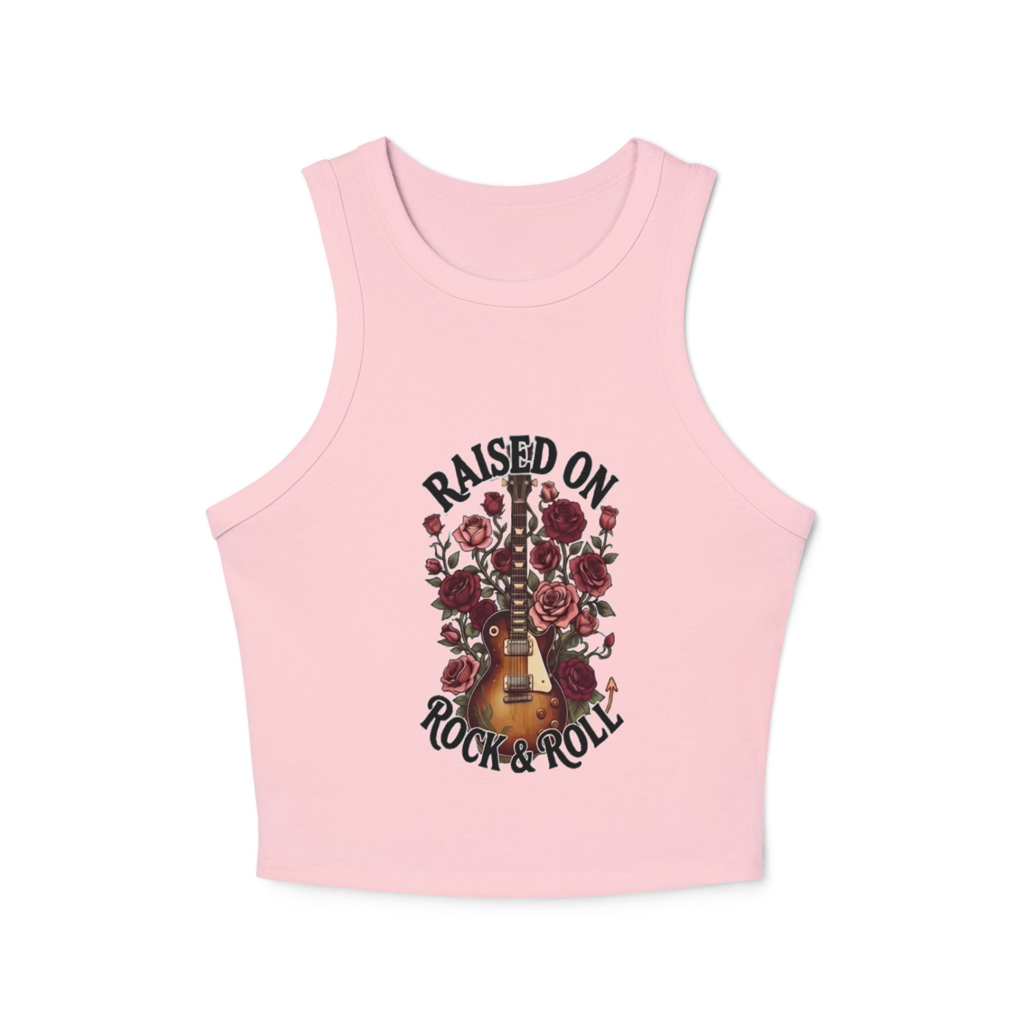 Raised on Rock & Roll Racer Tank Top — Floral Guitar Music Crop