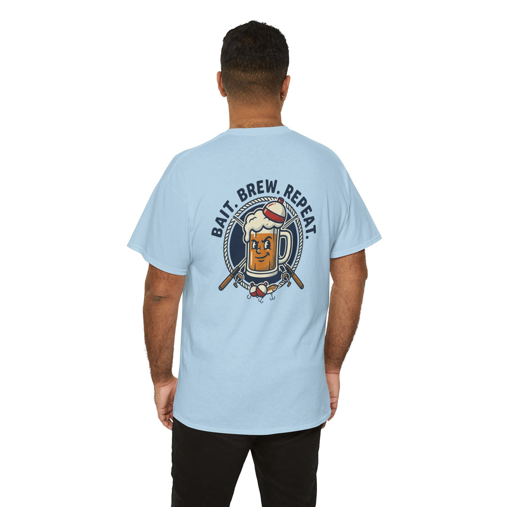 Beer & Fishing T-Shirt — “Bait. Brew. Repeat.” Graphic Tee