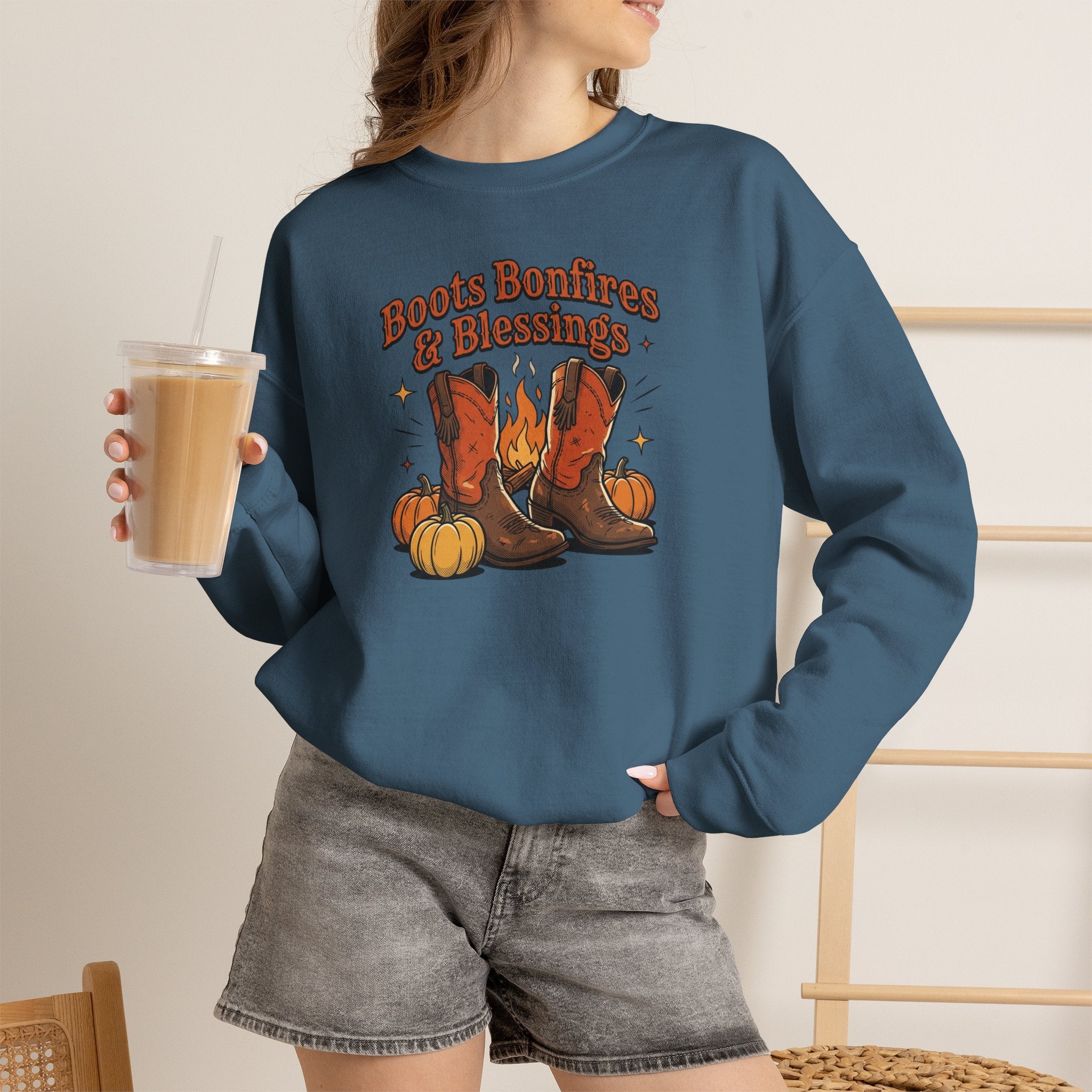 "Boots Bonfires & Blessings" Cozy Fall Pullover