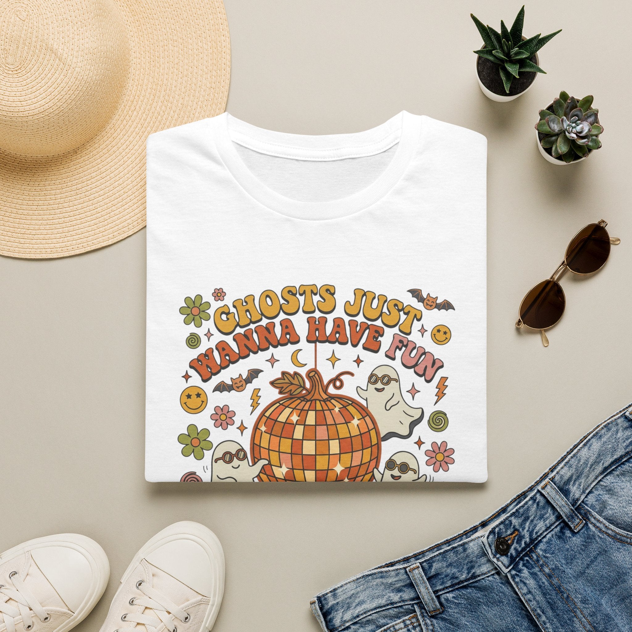 Ghosts Just Wanna Have Fun T-Shirt — Retro Halloween Disco Pumpkin Tee