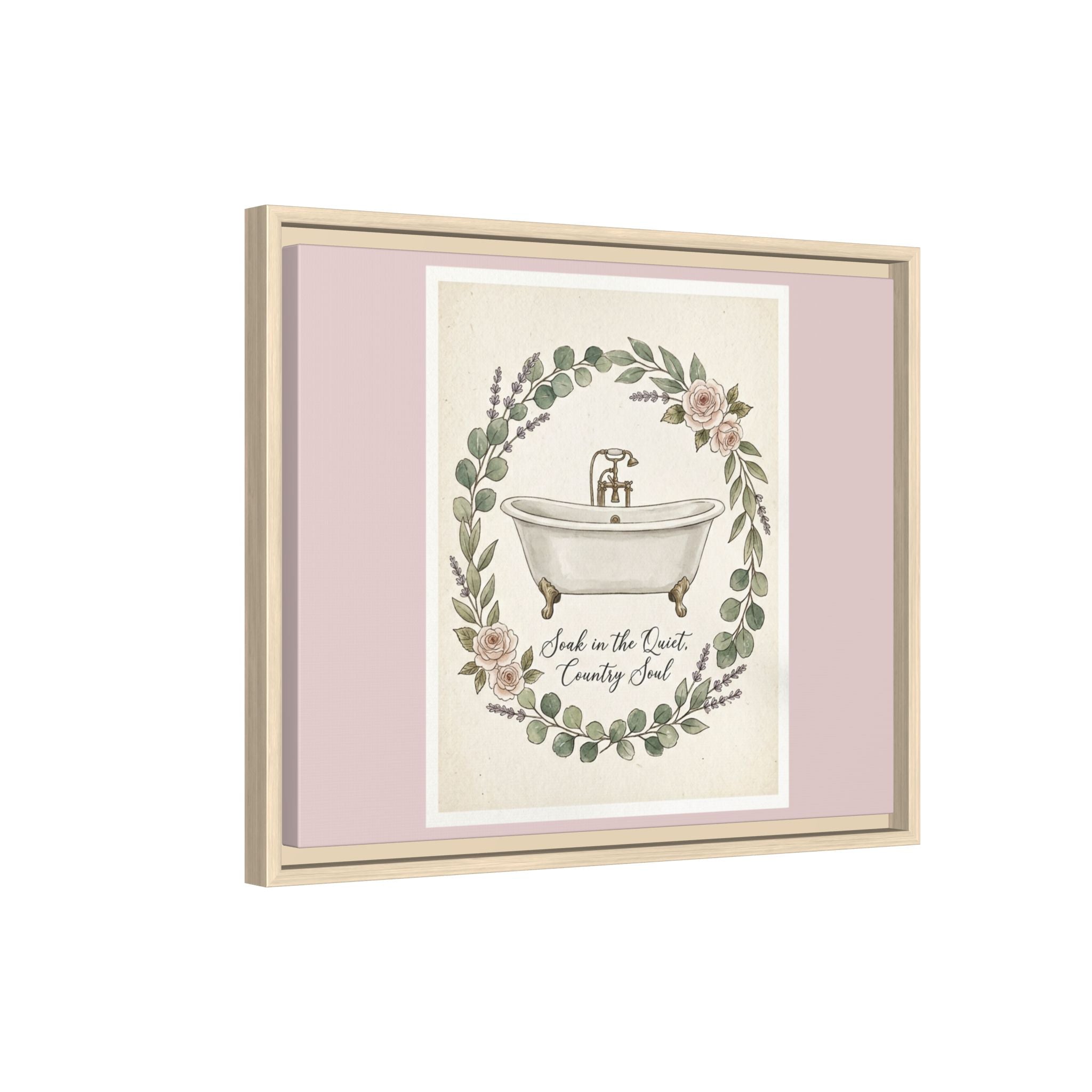 Framed Canvas Wall Art - 'Soak in the Quiet, Country Soul' Vintage Bath Print