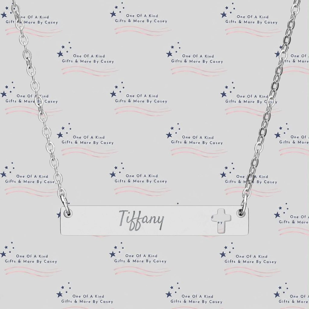 Engravable Cross Bar Necklace — Cutout Cross Name Pendant
