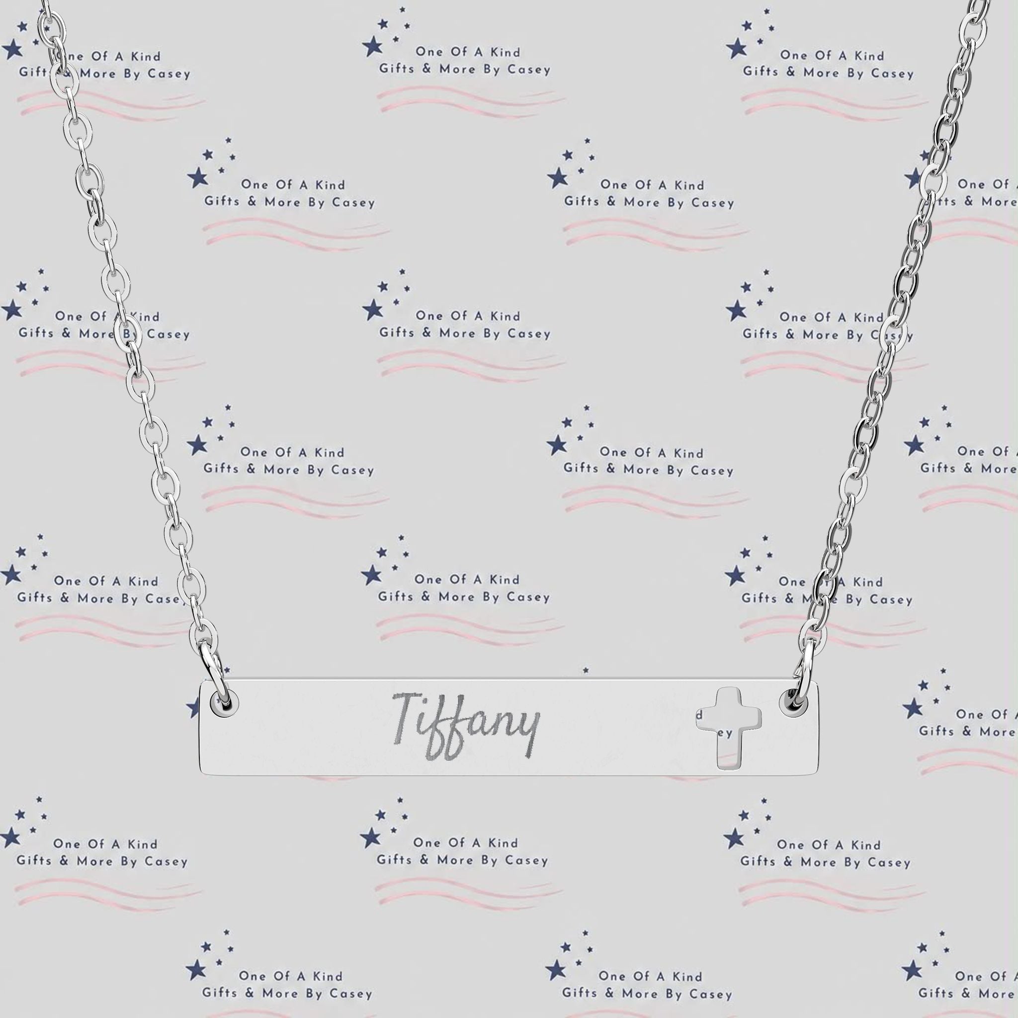 Engravable Cross Bar Necklace — Cutout Cross Name Pendant