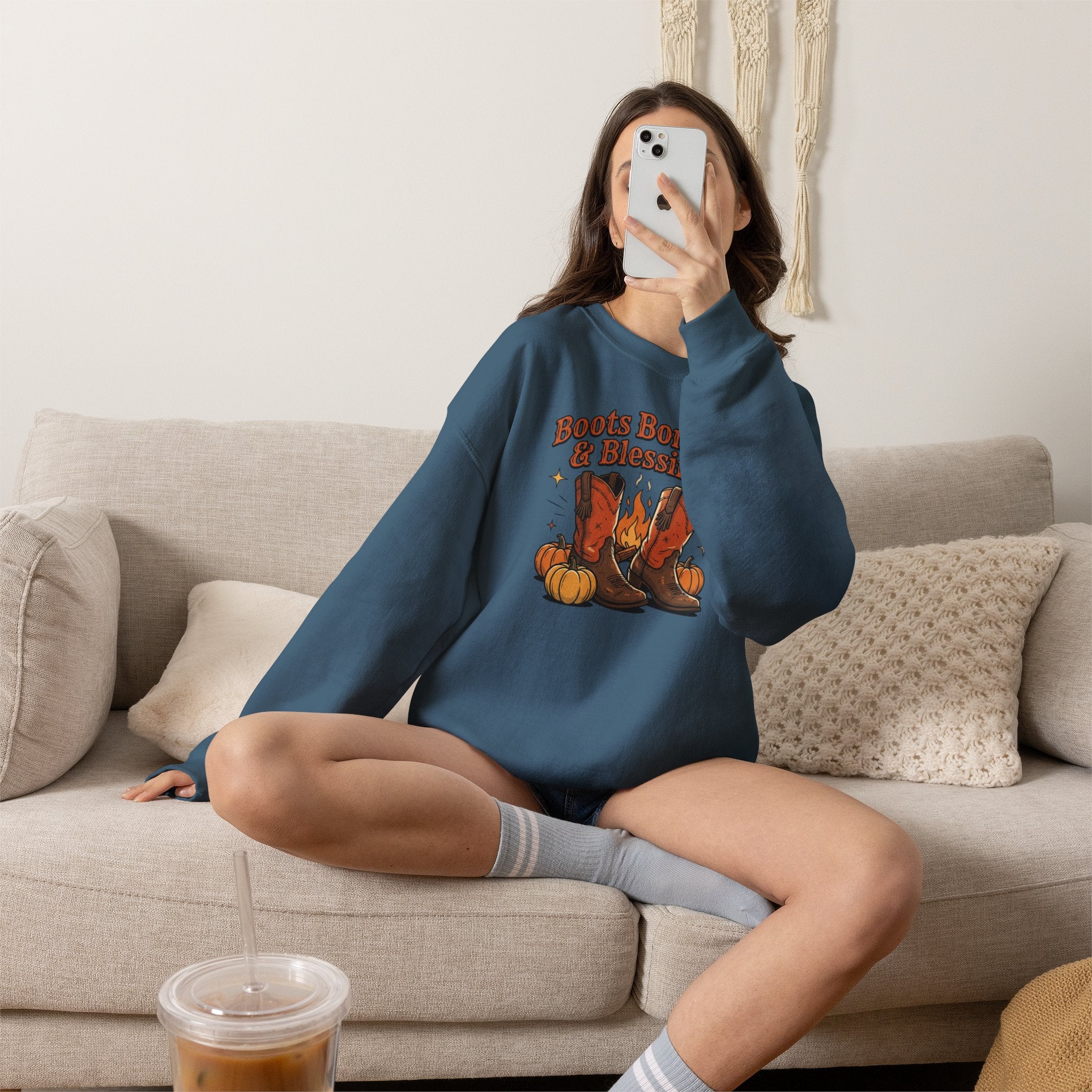 "Boots Bonfires & Blessings" Cozy Fall Pullover