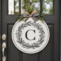 Wooden Round Hanging Sign — Monogram Floral Wreath (Personalized Home Décor)