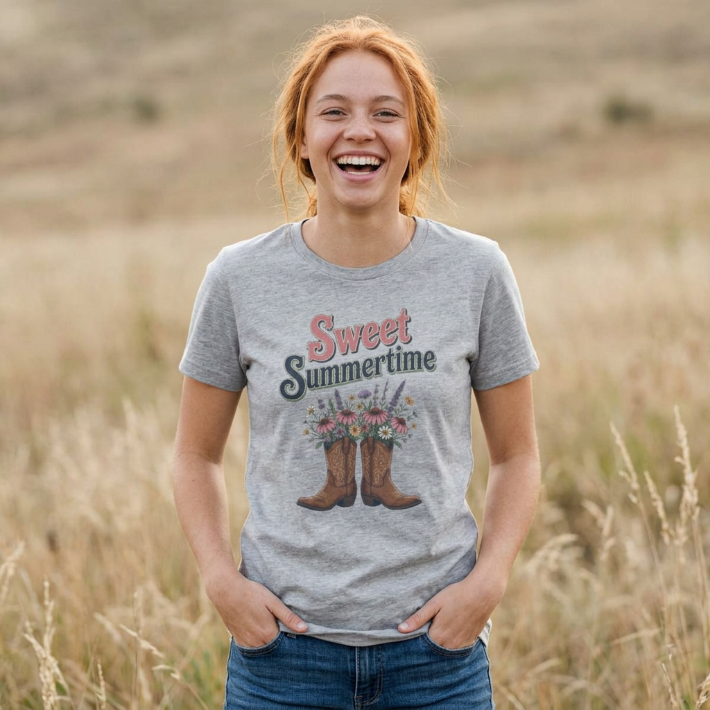 Sweet Summertime Women's Tee — Floral Cowboy Boots Graphic
