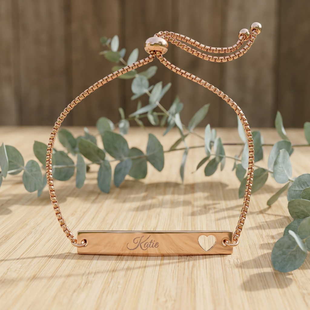 Engravable Heart Cutout Bar Bracelet — Adjustable Personalized Jewelry
