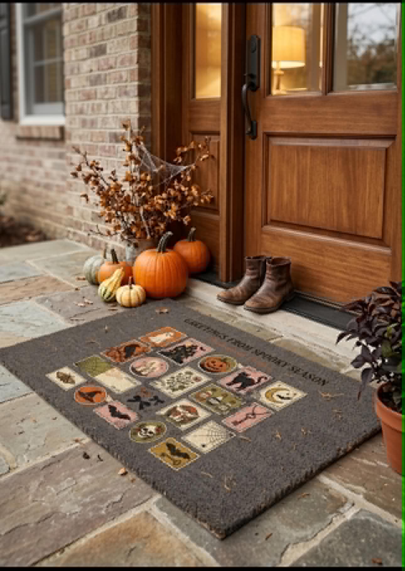 Outdoor Rug — 'Greetings From Spooky Season' Halloween Patchwork Patio Mat