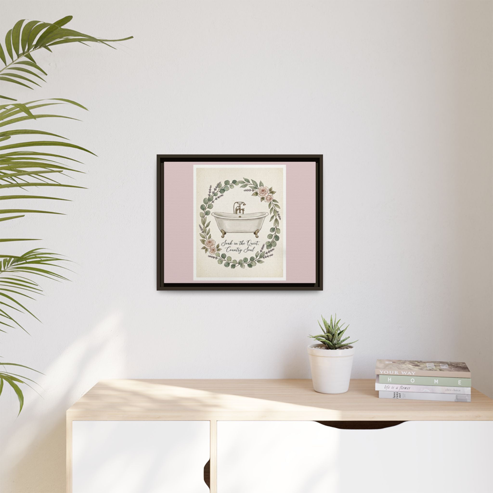 Framed Canvas Wall Art - 'Soak in the Quiet, Country Soul' Vintage Bath Print