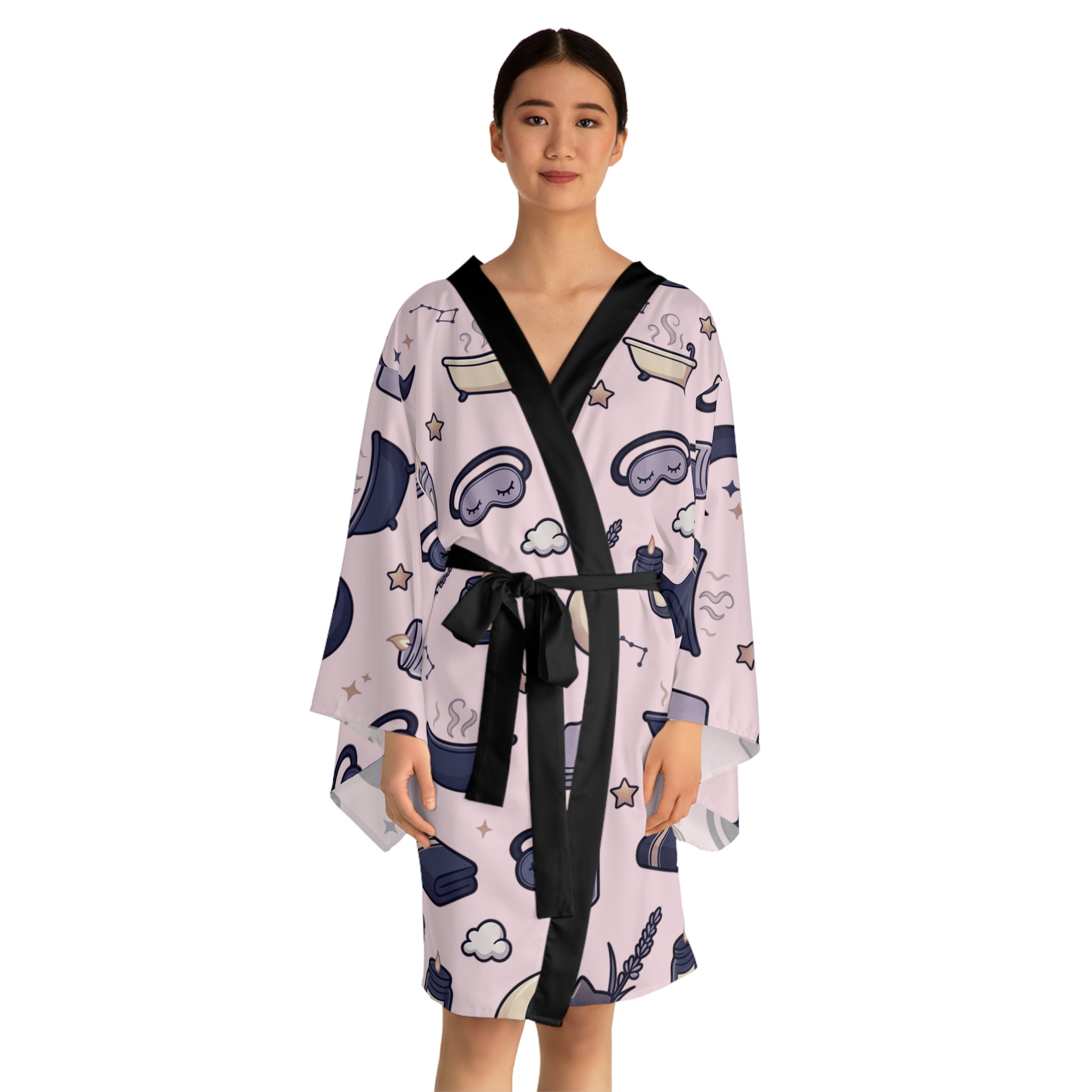Sleepy Spa Kimono Robe — Bathtub & Moon All-Over Print