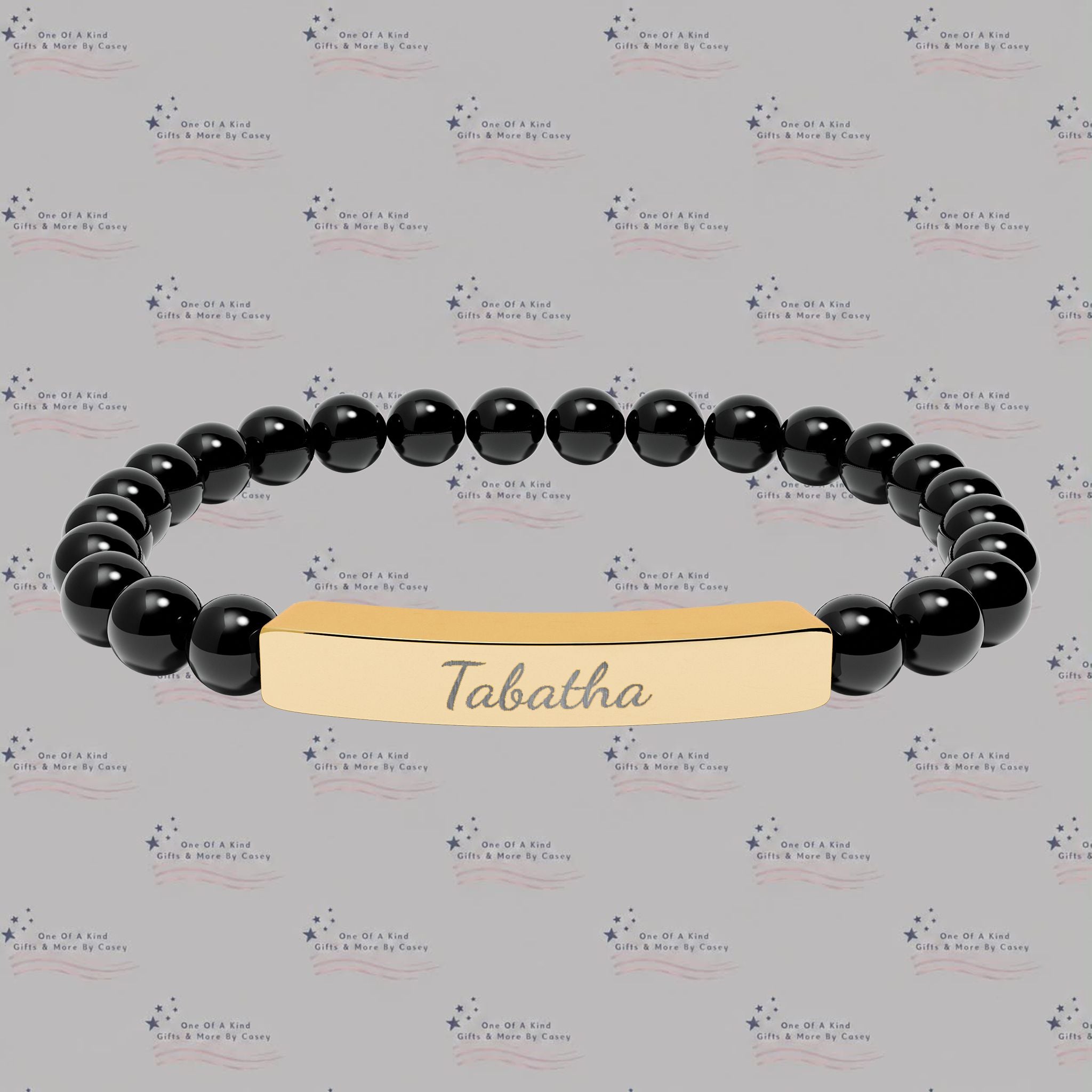 Engravable Natural Stone Bead Stretch Bracelet — Personalized Bar Bracelet