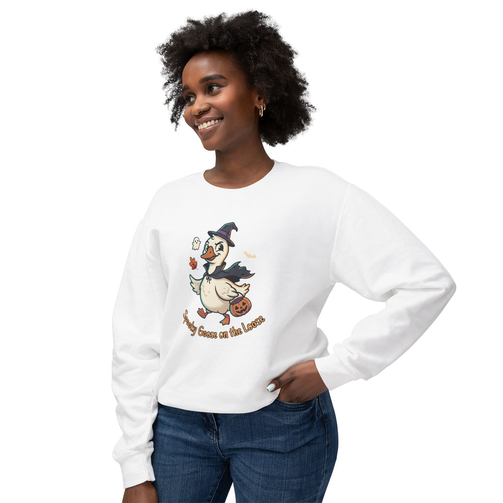 Halloween Goose Crewneck Sweatshirt — "Spooky Goose of the Leaves"