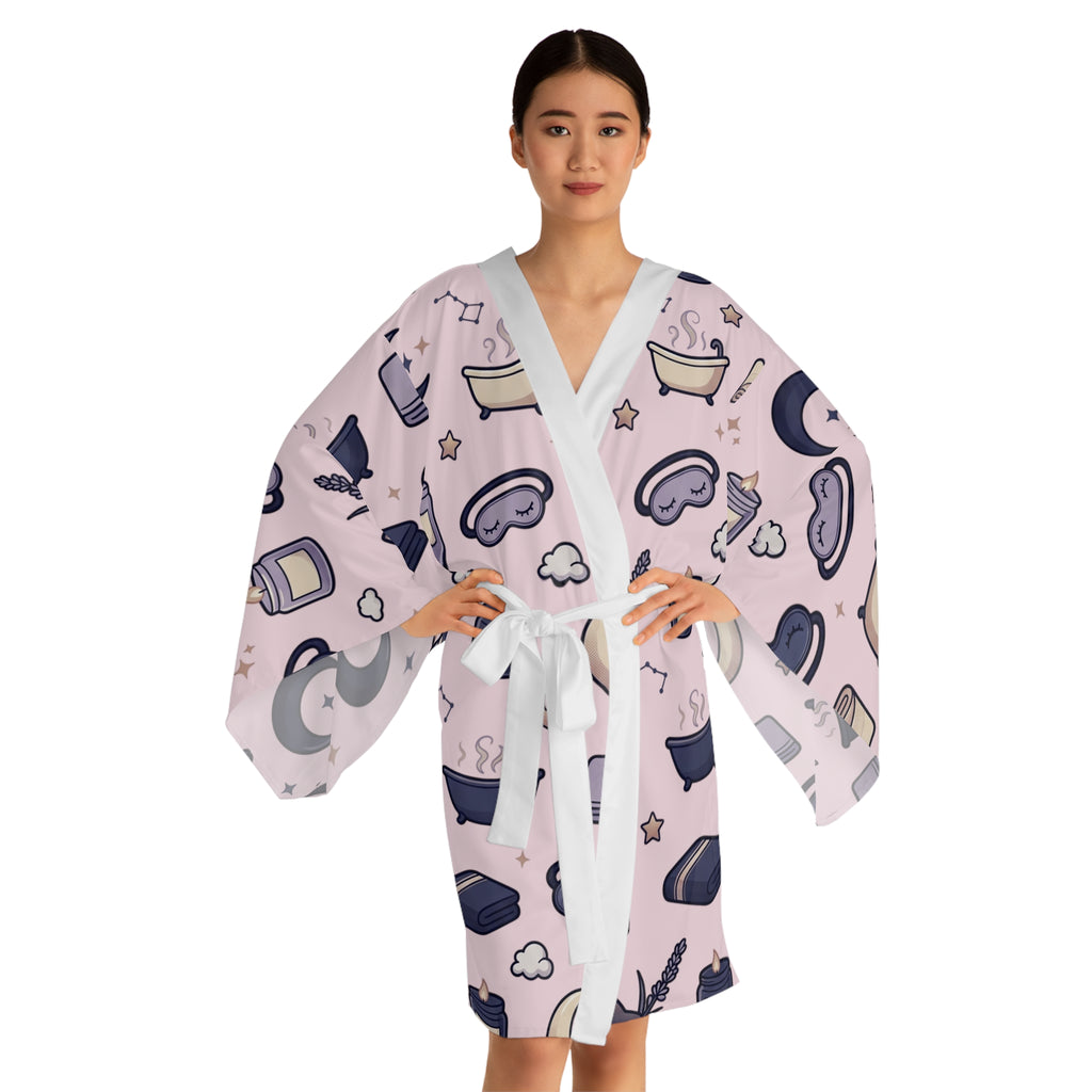 Sleepy Spa Kimono Robe — Bathtub & Moon All-Over Print