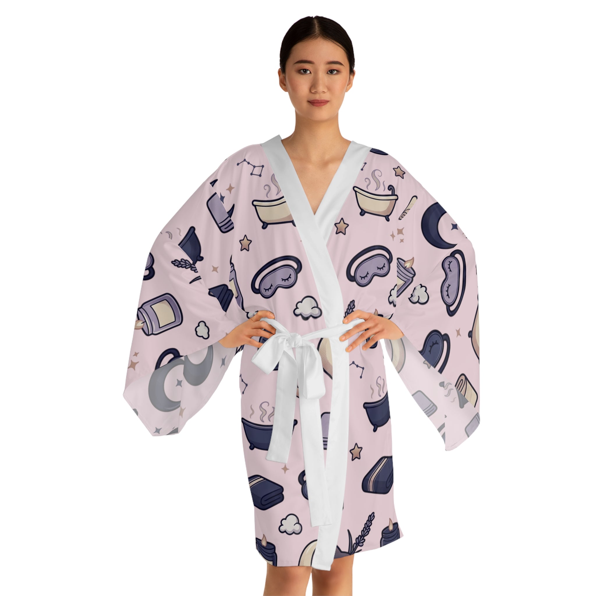 Sleepy Spa Kimono Robe — Bathtub & Moon All-Over Print