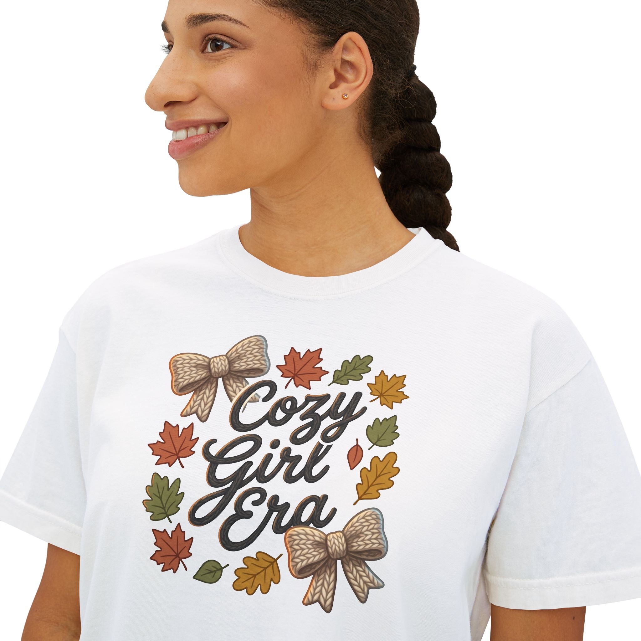 Cozy Girl Era Tee — Fall Leaf Wreath Graphic