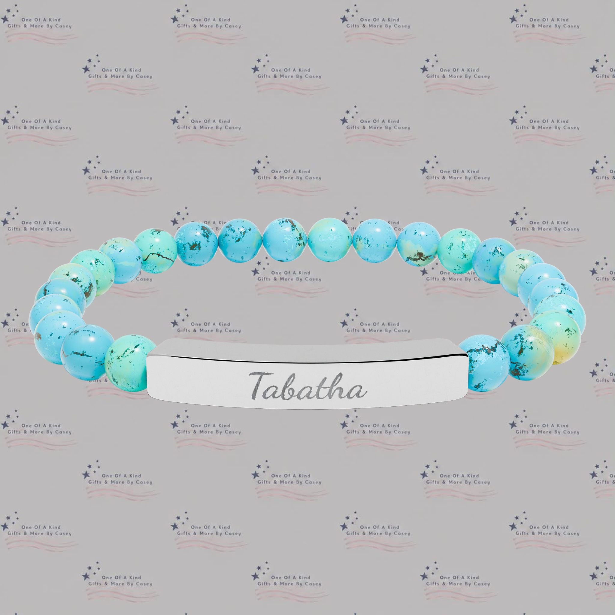 Engravable Natural Stone Bead Stretch Bracelet — Personalized Bar Bracelet
