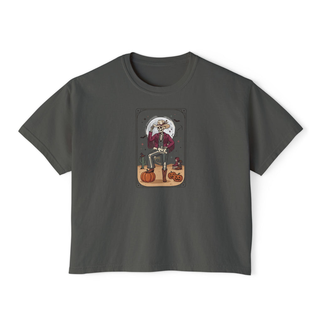 Witch Cat Tarot Boxy Tee — Fall Pumpkin Magic Women’s T-Shirt