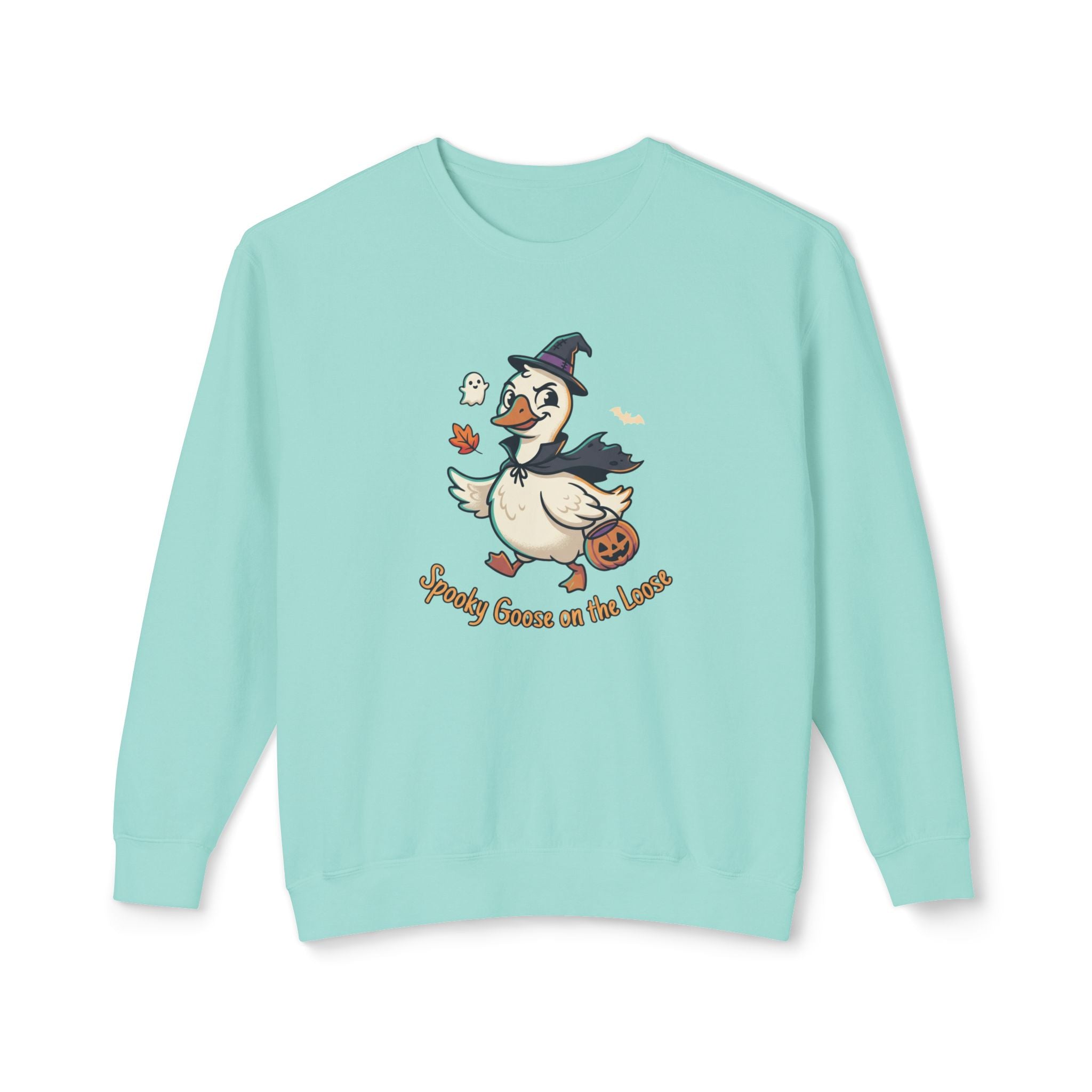 Halloween Goose Crewneck Sweatshirt — "Spooky Goose of the Leaves"