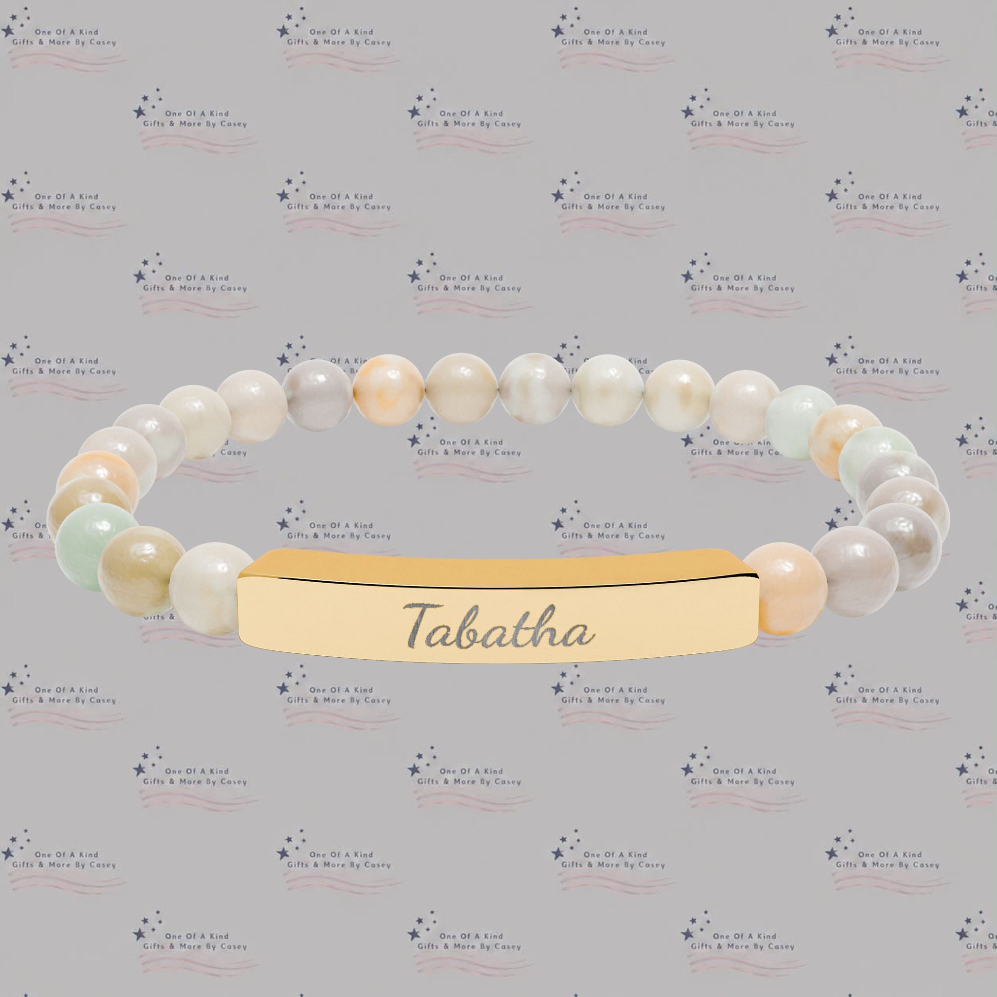 Engravable Natural Stone Bead Stretch Bracelet — Personalized Bar Bracelet