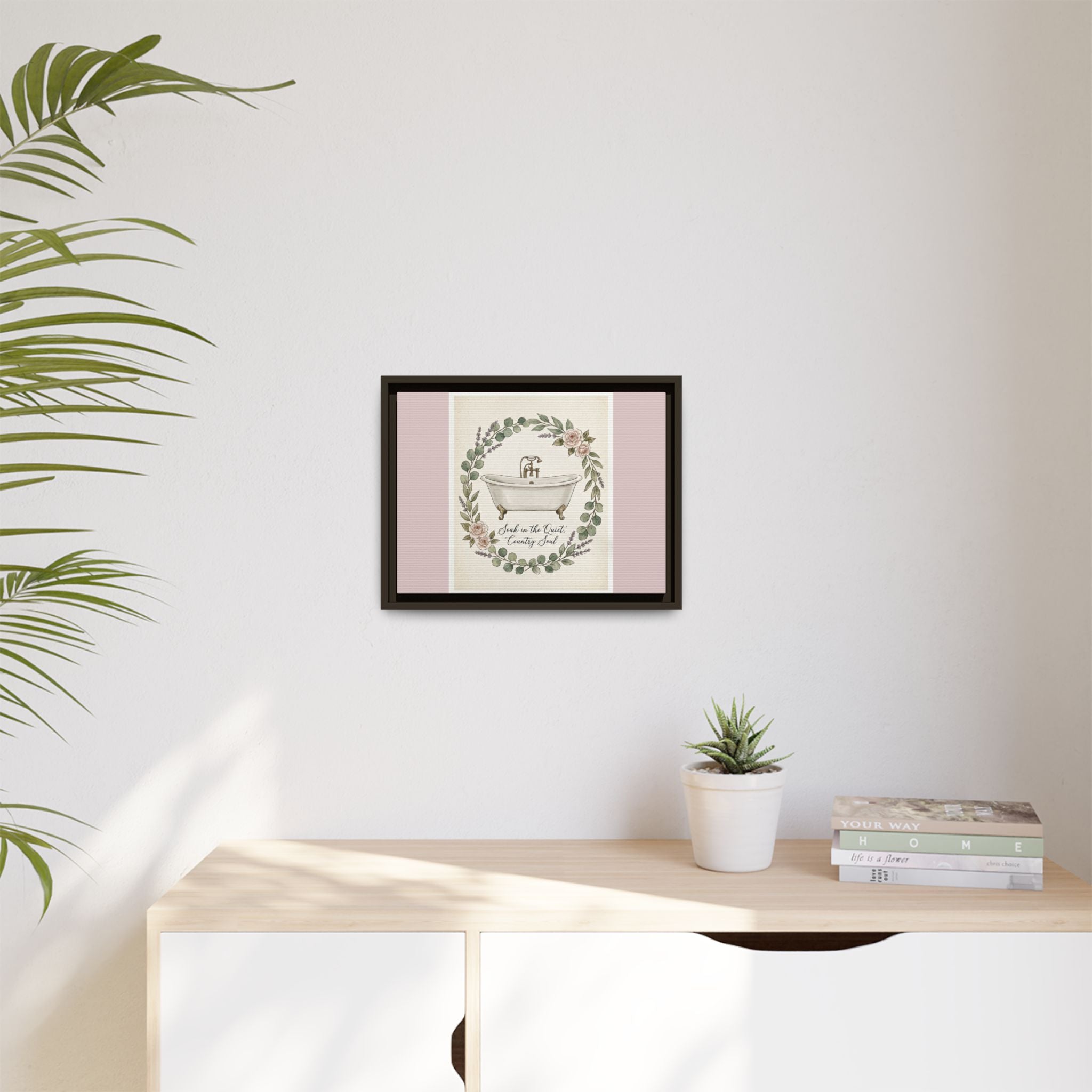 Framed Canvas Wall Art - 'Soak in the Quiet, Country Soul' Vintage Bath Print