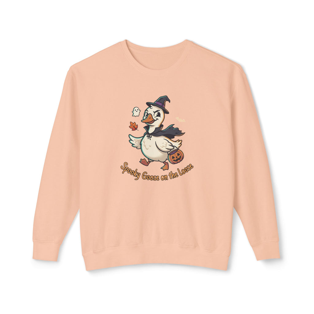 Halloween Goose Crewneck Sweatshirt — "Spooky Goose of the Leaves"
