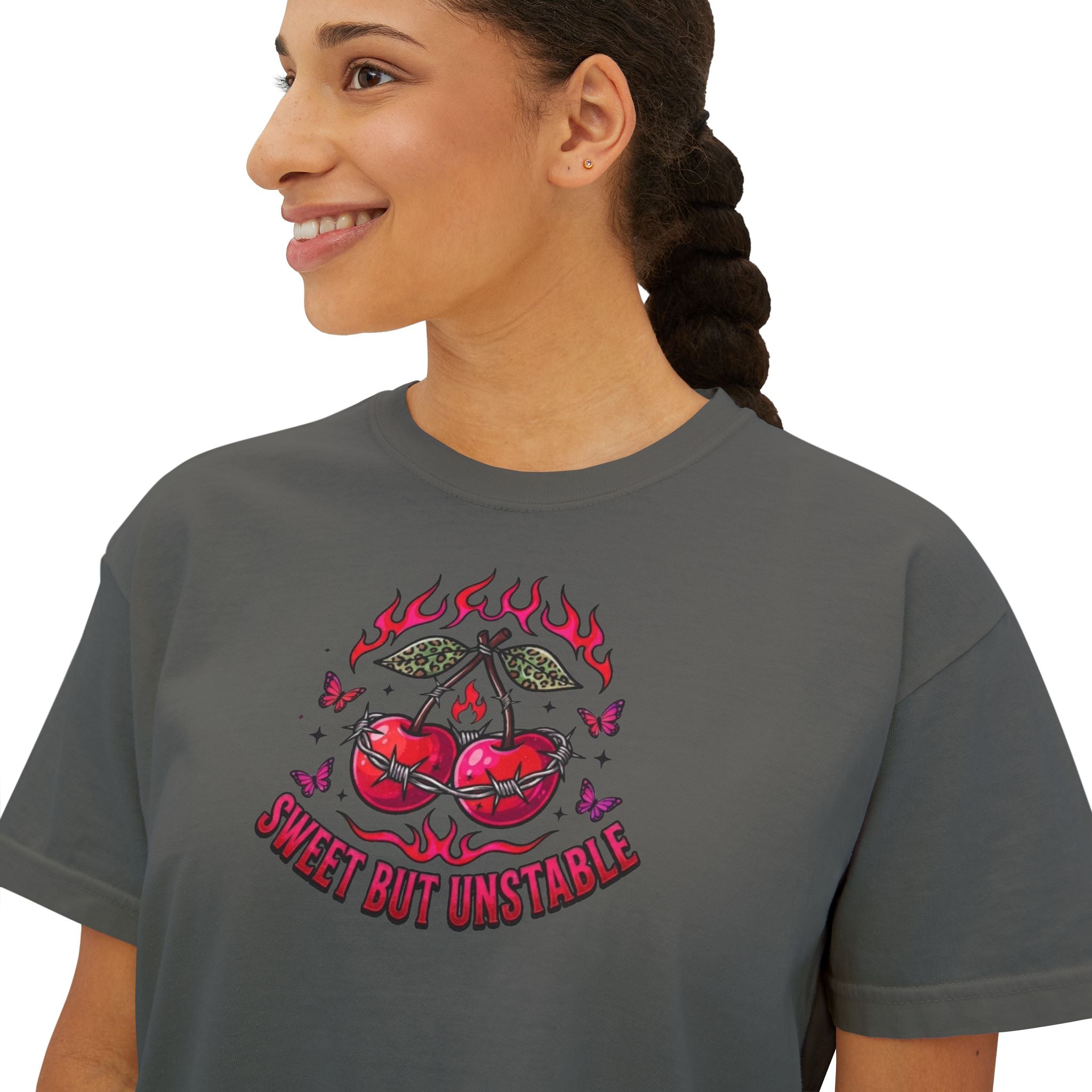 Sweet But Unstable Boxy Tee — Women's Cropped Graphic T-Shirt