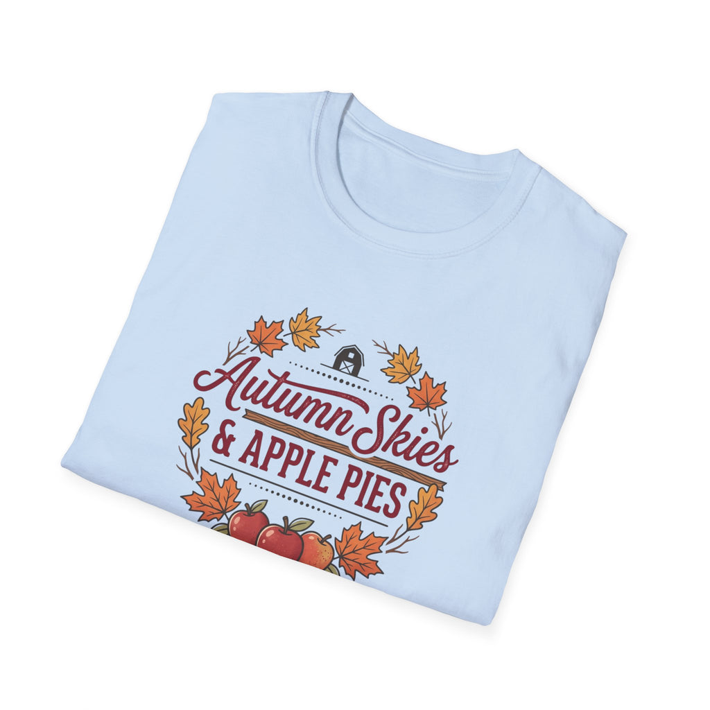 Autumn Skies & Apple Pies T-Shirt — Fall Leaves Cozy Seasonal Tee