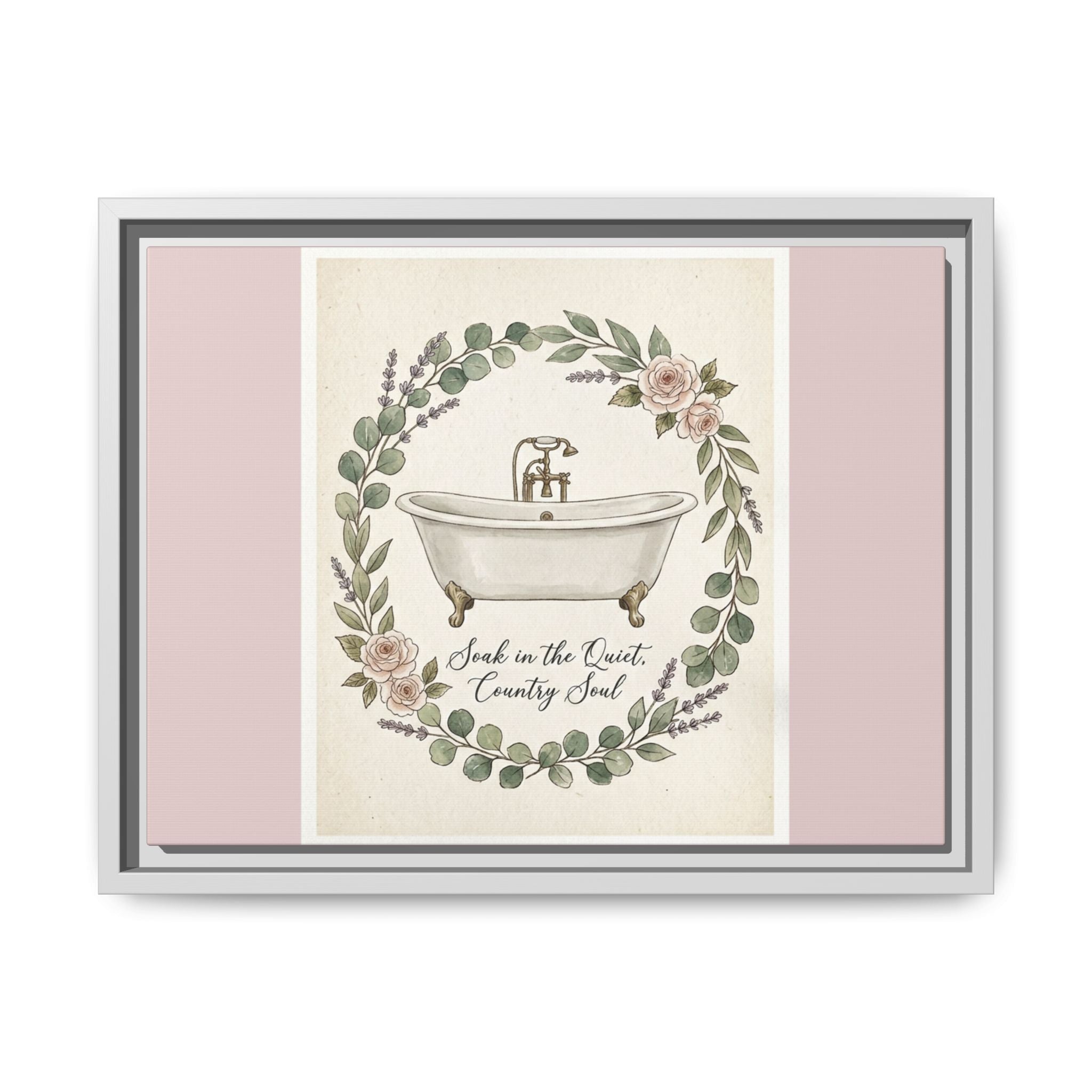 Framed Canvas Wall Art - 'Soak in the Quiet, Country Soul' Vintage Bath Print