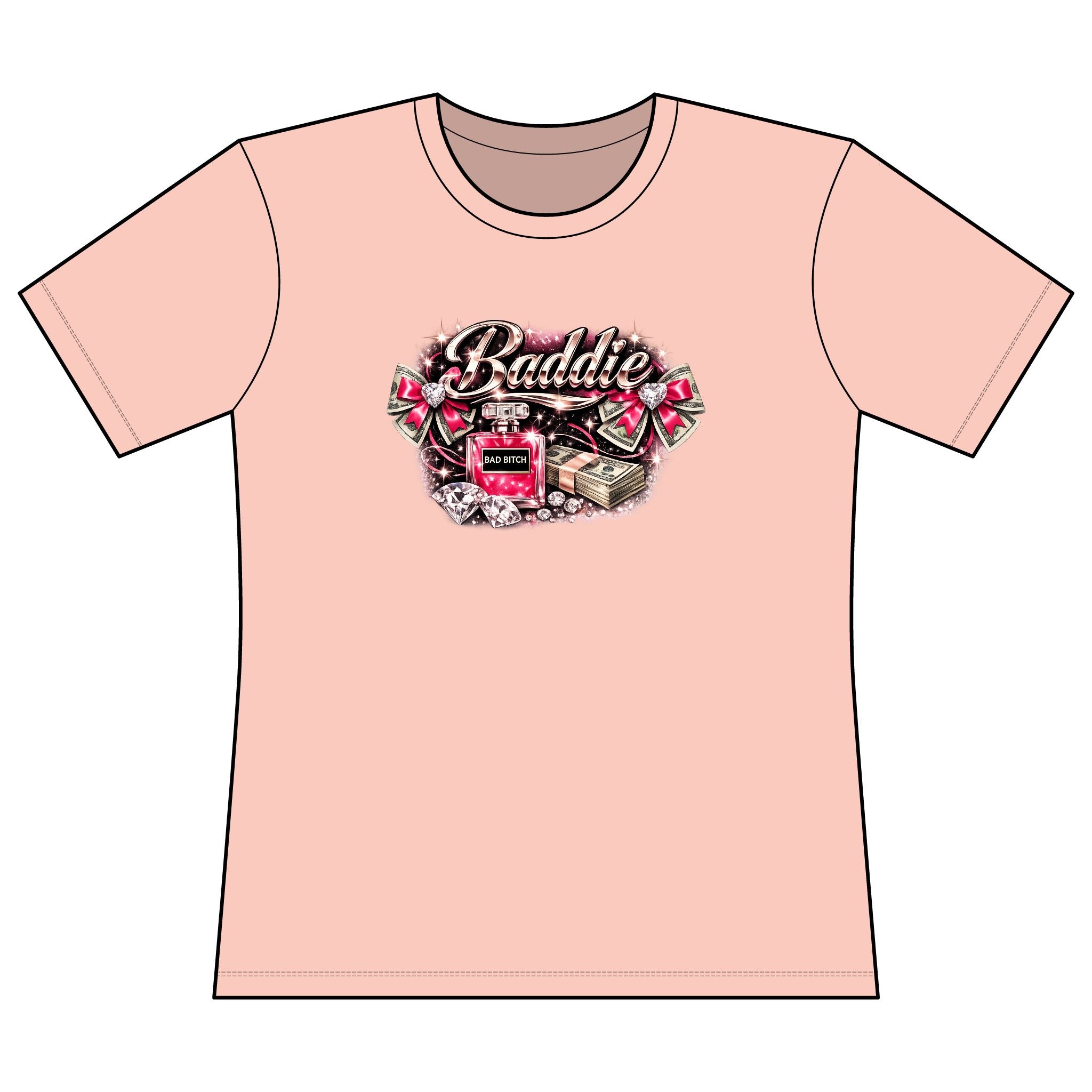 Baddie Graphic Tee — 'Baddie' Pink Perfume & Cash Women's Relaxed Fit T-Shirt