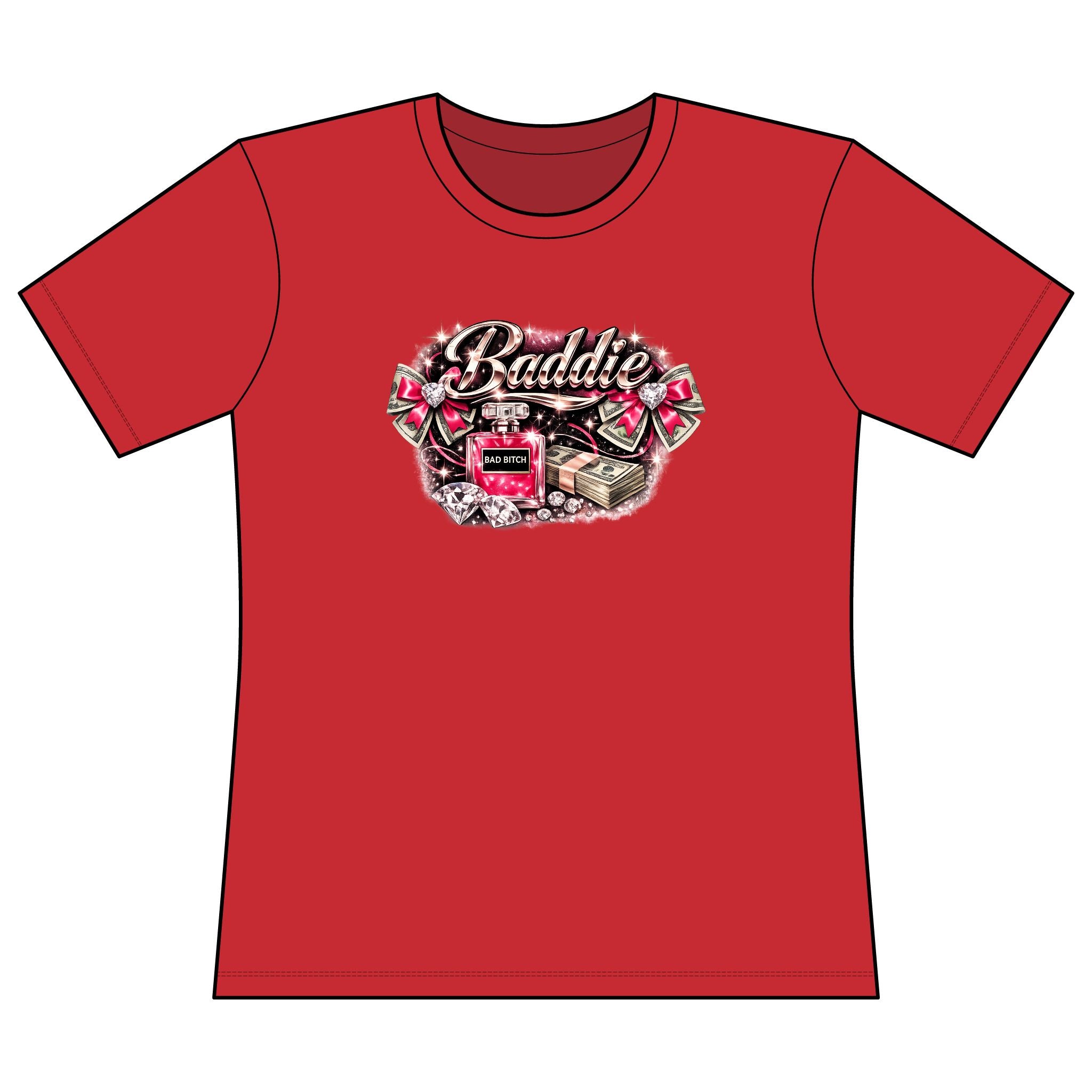 Baddie Graphic Tee — 'Baddie' Pink Perfume & Cash Women's Relaxed Fit T-Shirt