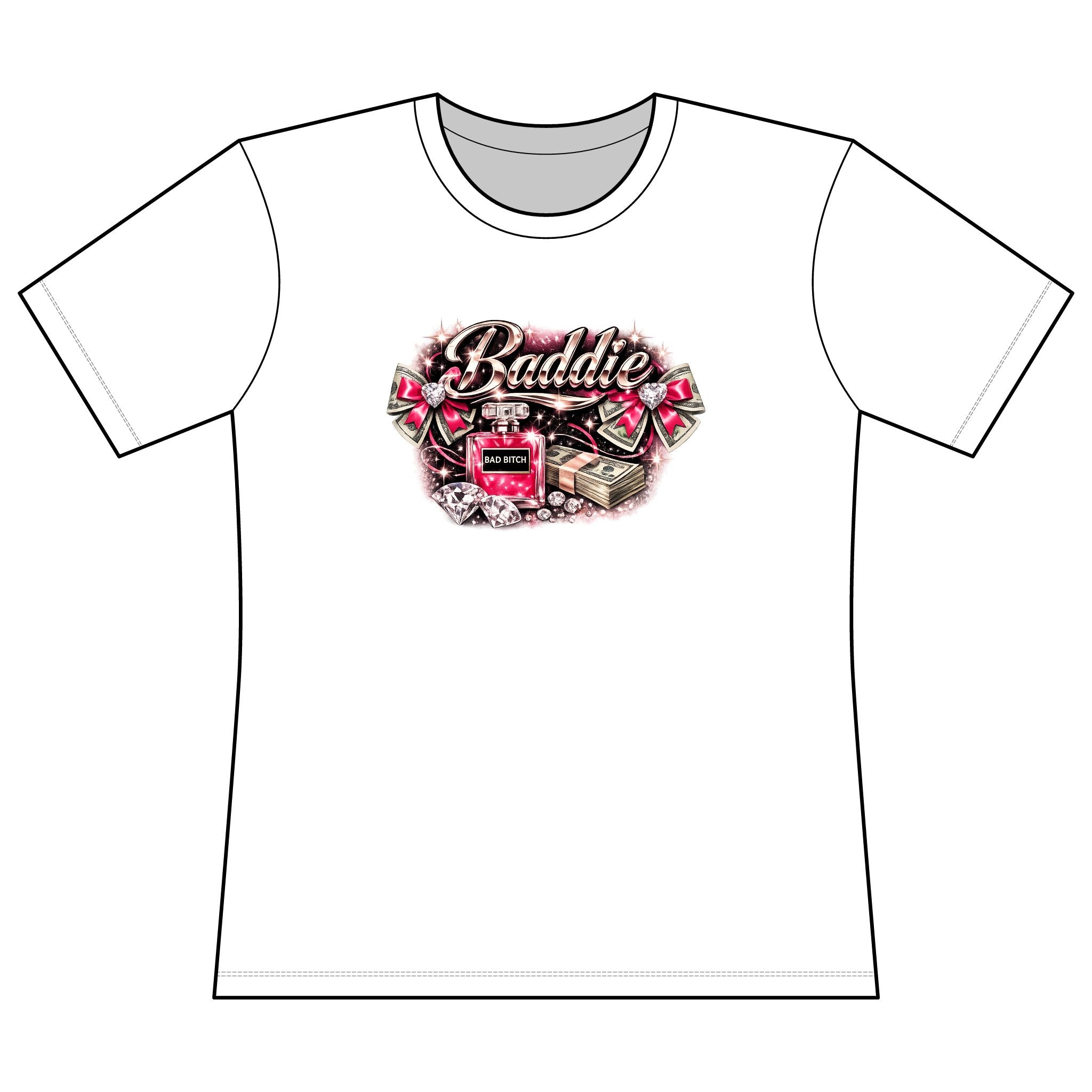 Baddie Graphic Tee — 'Baddie' Pink Perfume & Cash Women's Relaxed Fit T-Shirt