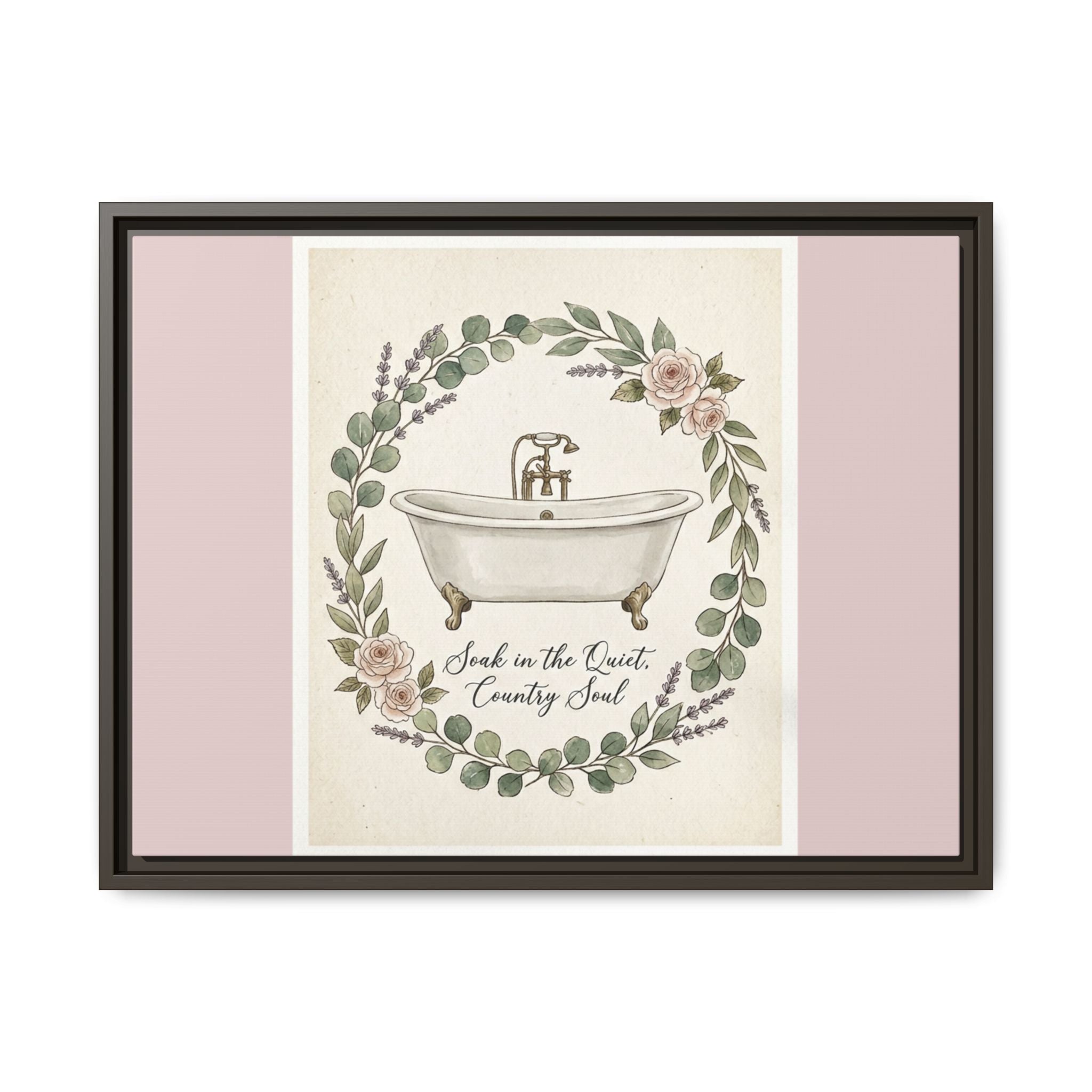 Framed Canvas Wall Art - 'Soak in the Quiet, Country Soul' Vintage Bath Print