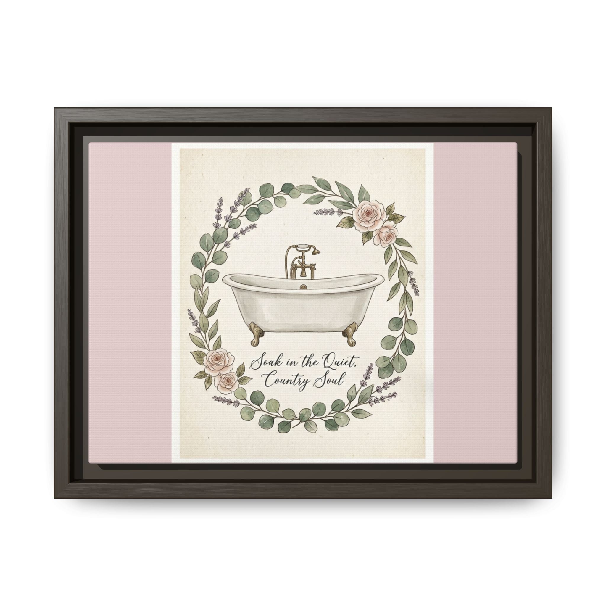 Framed Canvas Wall Art - 'Soak in the Quiet, Country Soul' Vintage Bath Print