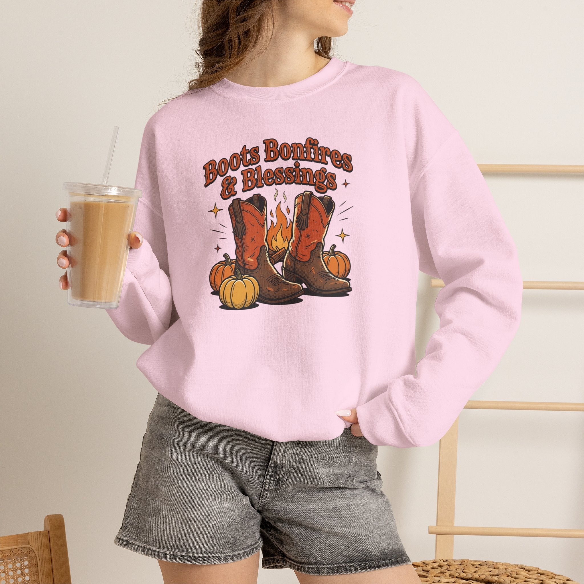"Boots Bonfires & Blessings" Cozy Fall Pullover
