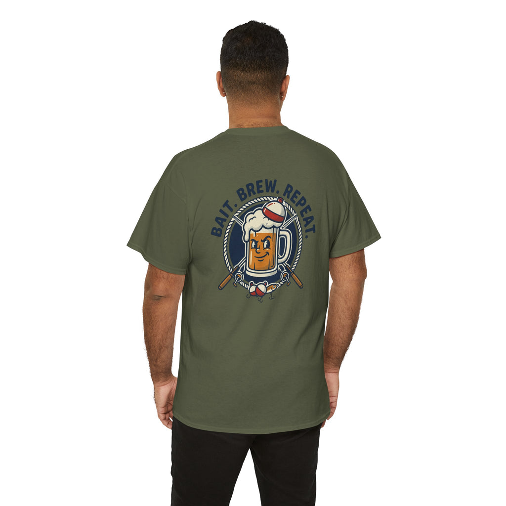 Beer & Fishing T-Shirt — “Bait. Brew. Repeat.” Graphic Tee