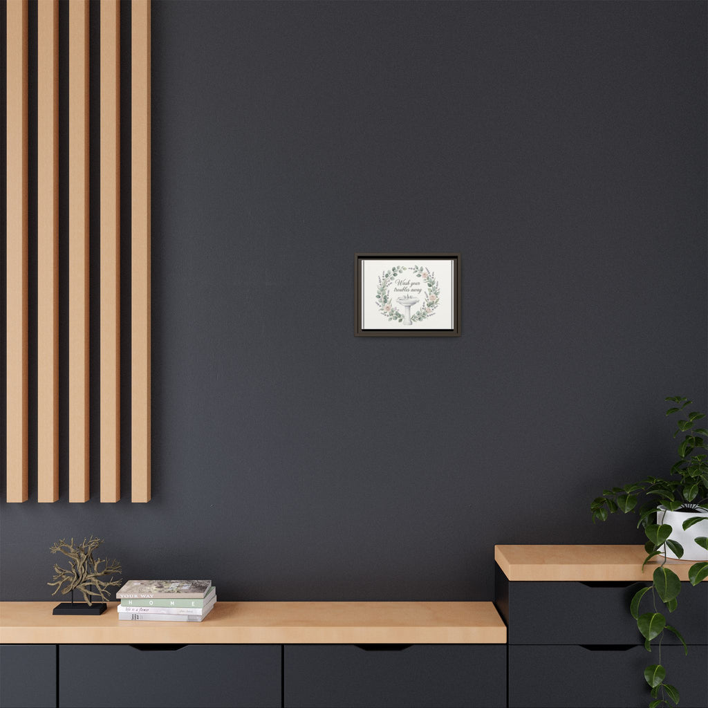 Framed Matte Canvas Wall Art — "Wash Your Troubles Away" Floral Bathroom Sign