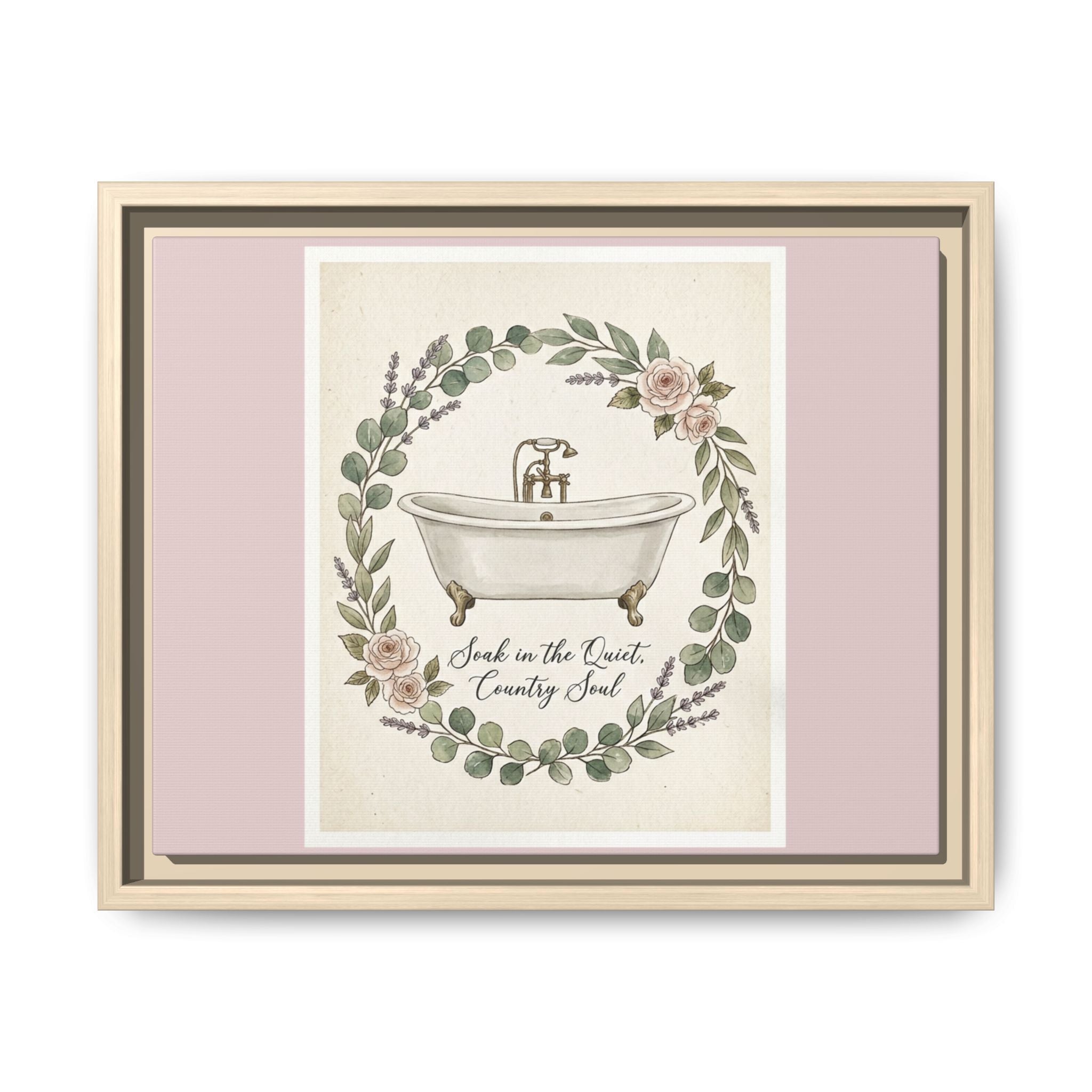 Framed Canvas Wall Art - 'Soak in the Quiet, Country Soul' Vintage Bath Print