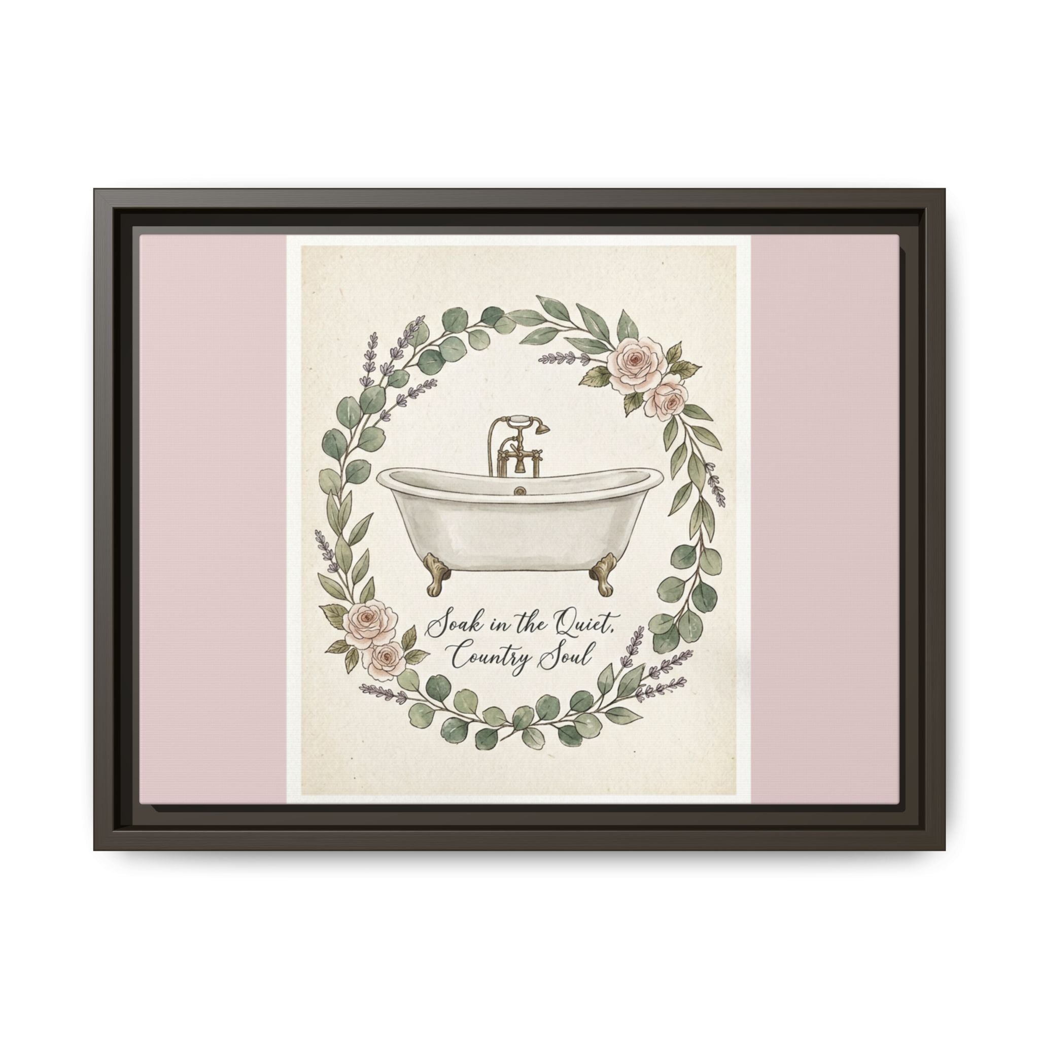 Framed Canvas Wall Art - 'Soak in the Quiet, Country Soul' Vintage Bath Print