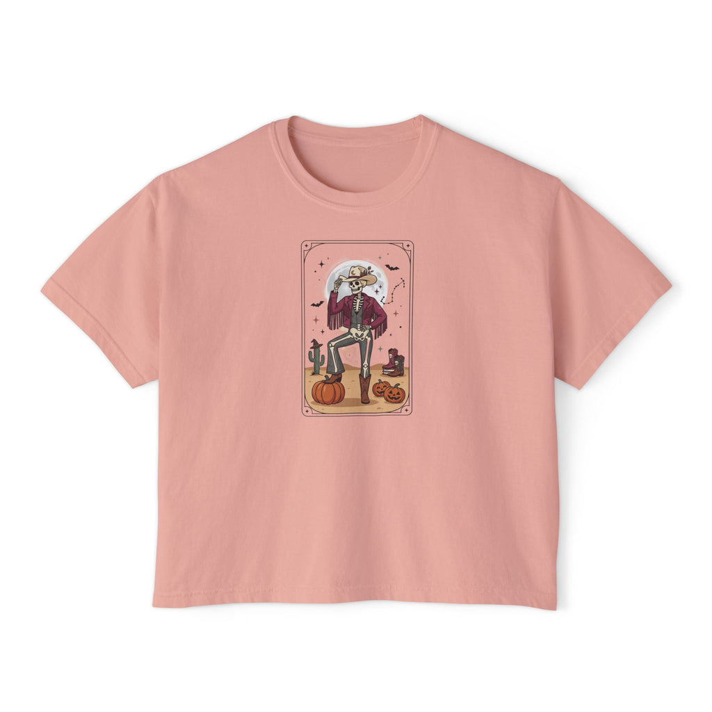 Witch Cat Tarot Boxy Tee — Fall Pumpkin Magic Women’s T-Shirt