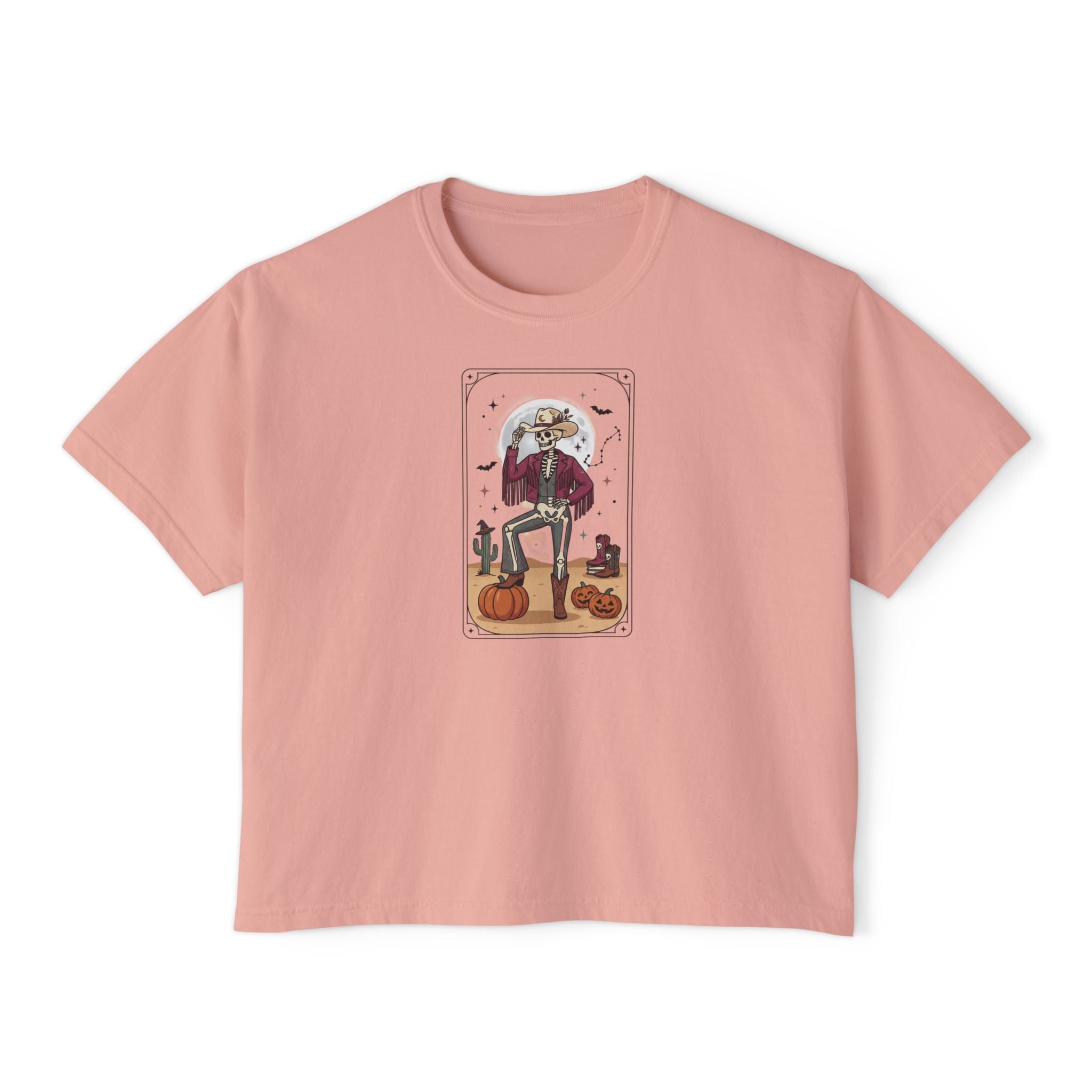 Witch Cat Tarot Boxy Tee — Fall Pumpkin Magic Women’s T-Shirt