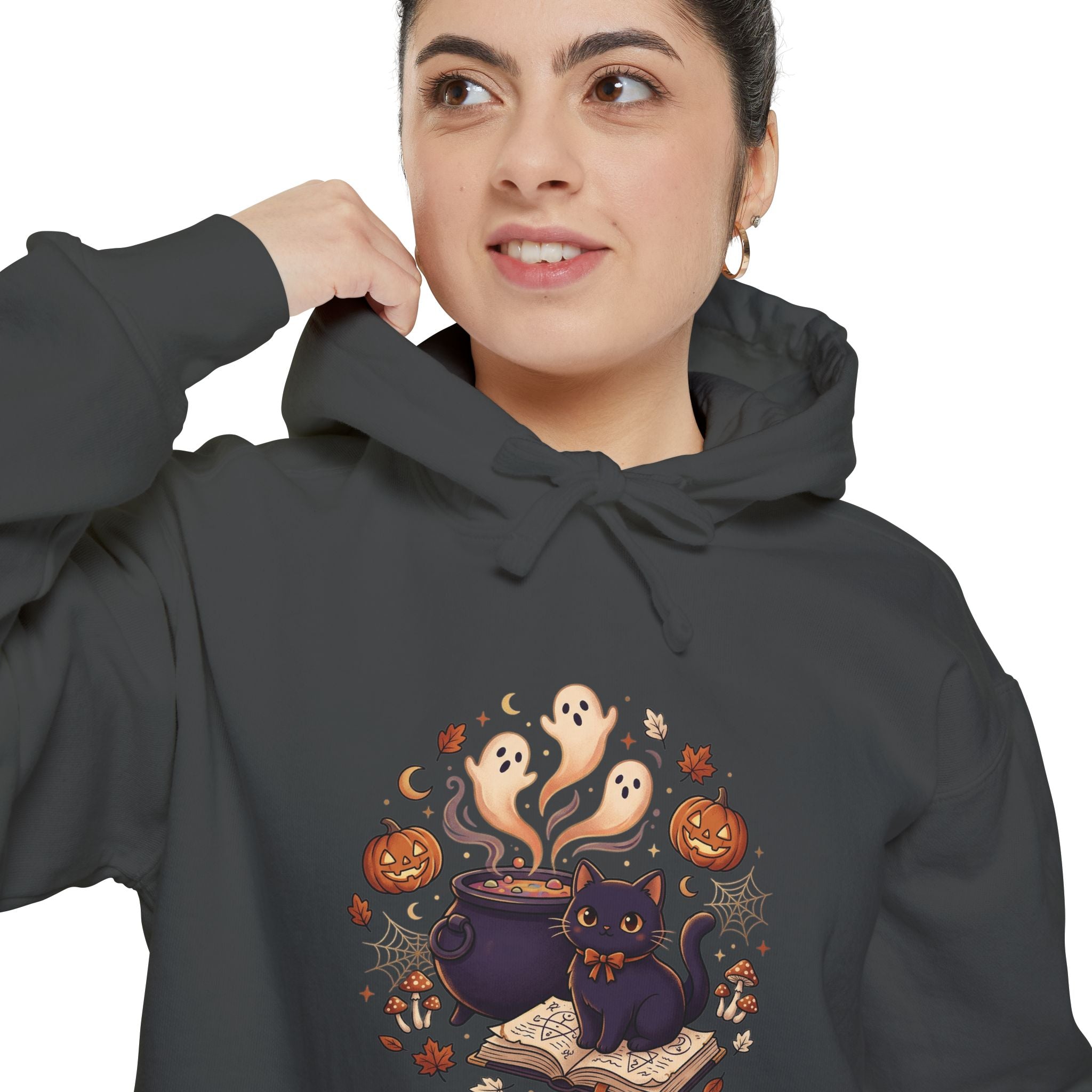 Halloween Cat & Ghost Hoodie — Cute Spooky Fall Pullover