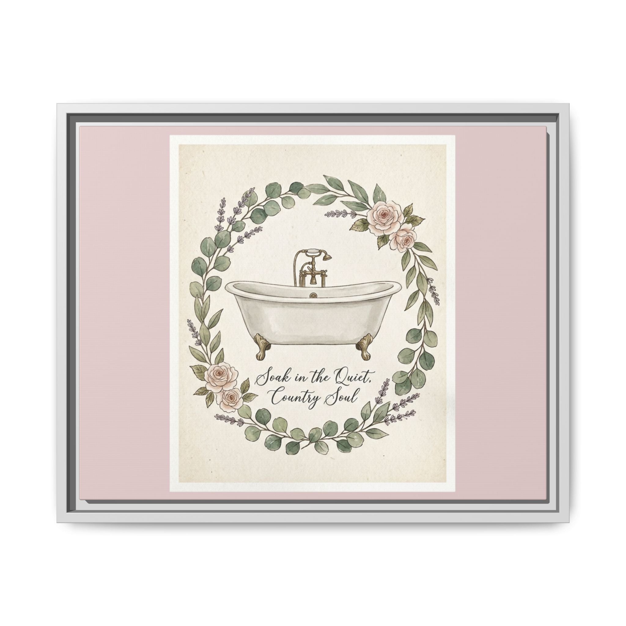 Framed Canvas Wall Art - 'Soak in the Quiet, Country Soul' Vintage Bath Print
