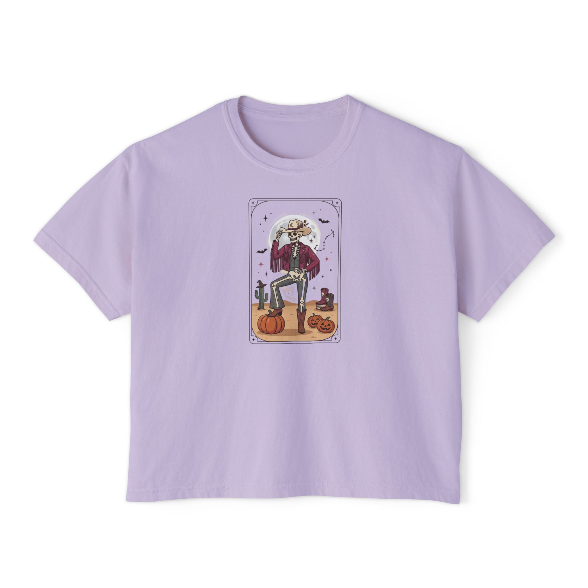 Witch Cat Tarot Boxy Tee — Fall Pumpkin Magic Women’s T-Shirt