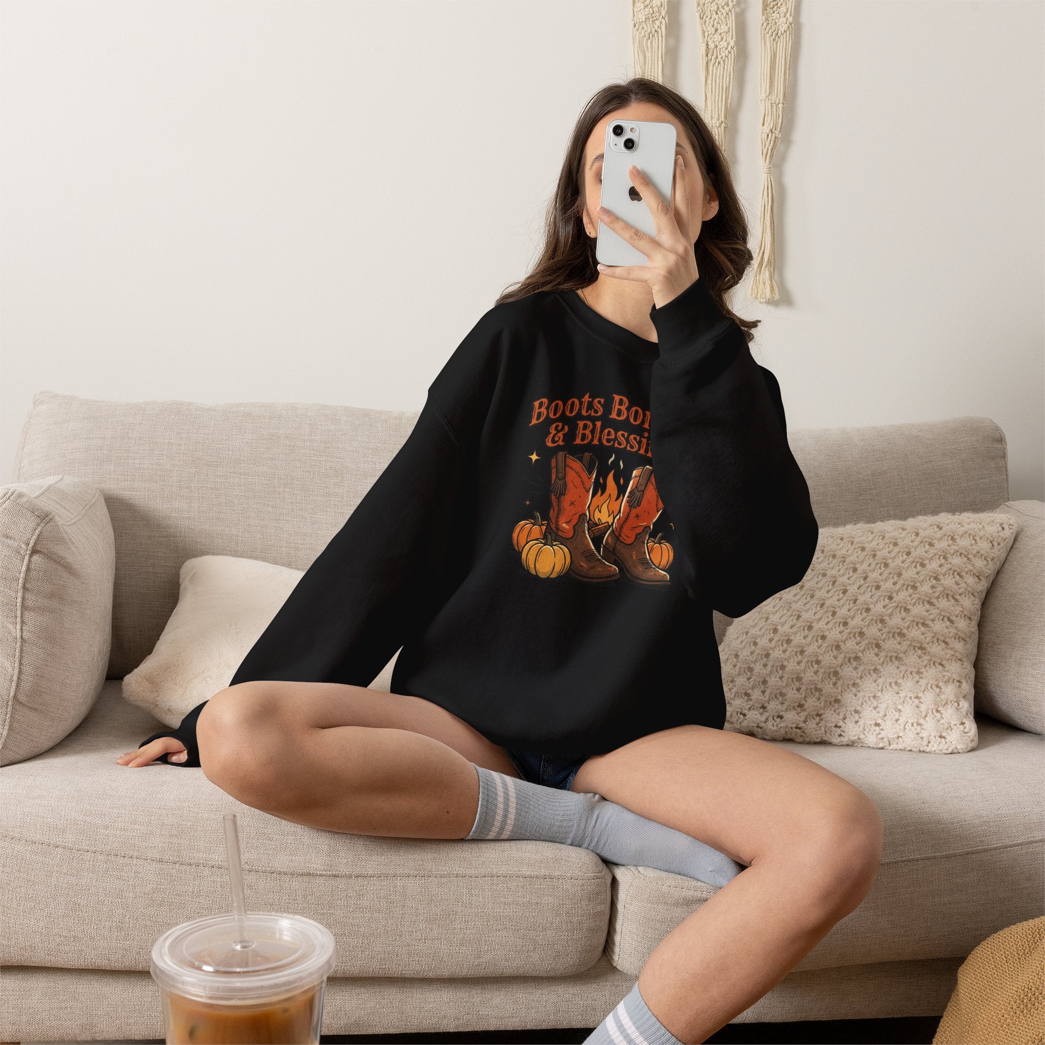 "Boots Bonfires & Blessings" Cozy Fall Pullover