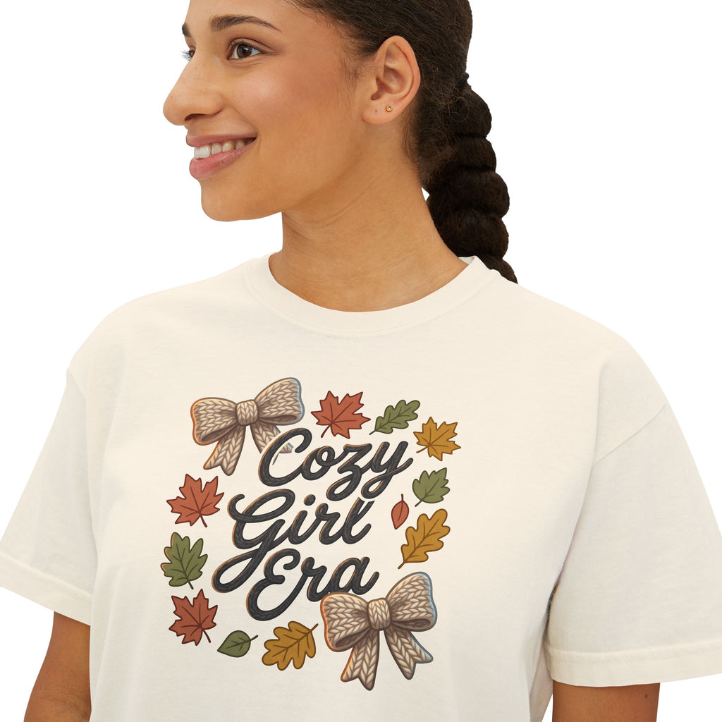 Cozy Girl Era Tee — Fall Leaf Wreath Graphic