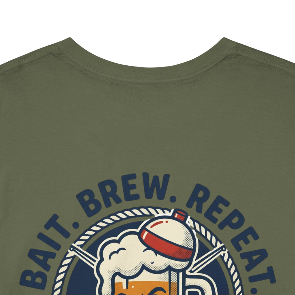 Beer & Fishing T-Shirt — “Bait. Brew. Repeat.” Graphic Tee