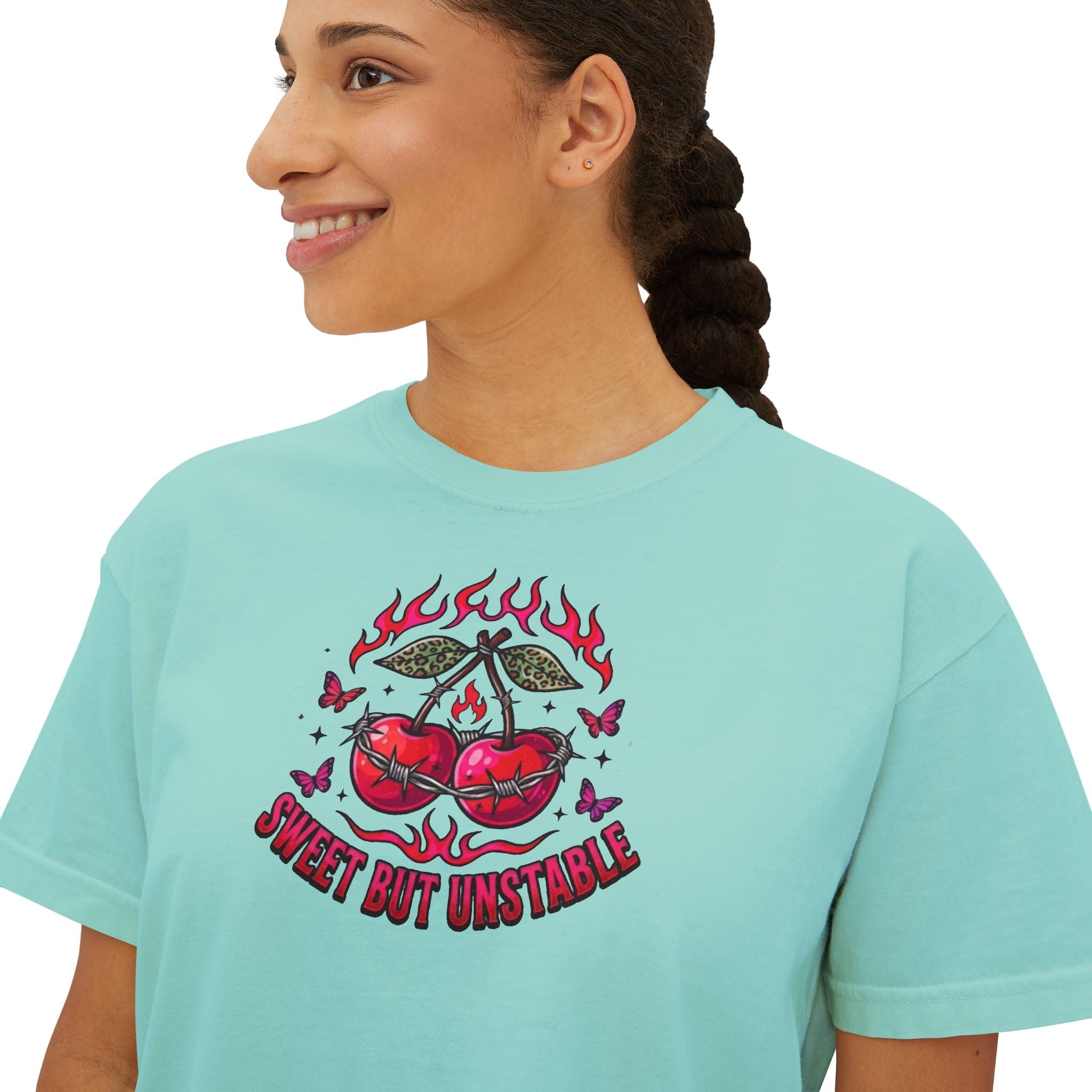 Sweet But Unstable Boxy Tee — Women's Cropped Graphic T-Shirt