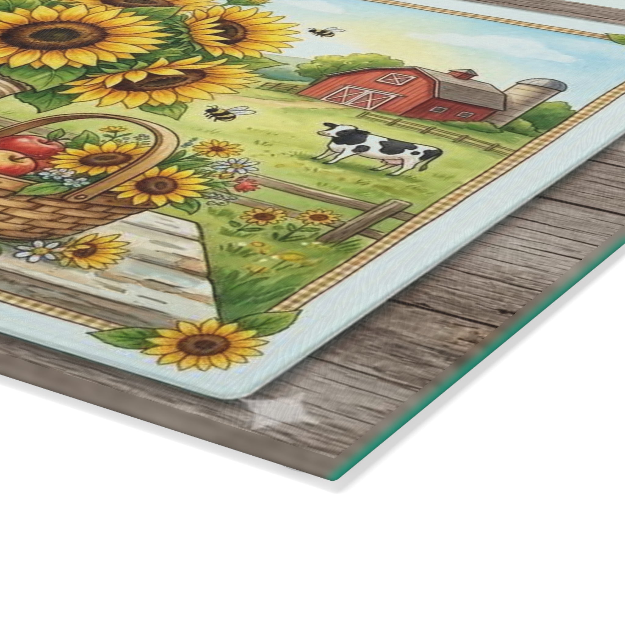 Sunflower Farm Glass Cutting Board – Country Kitchen Decor